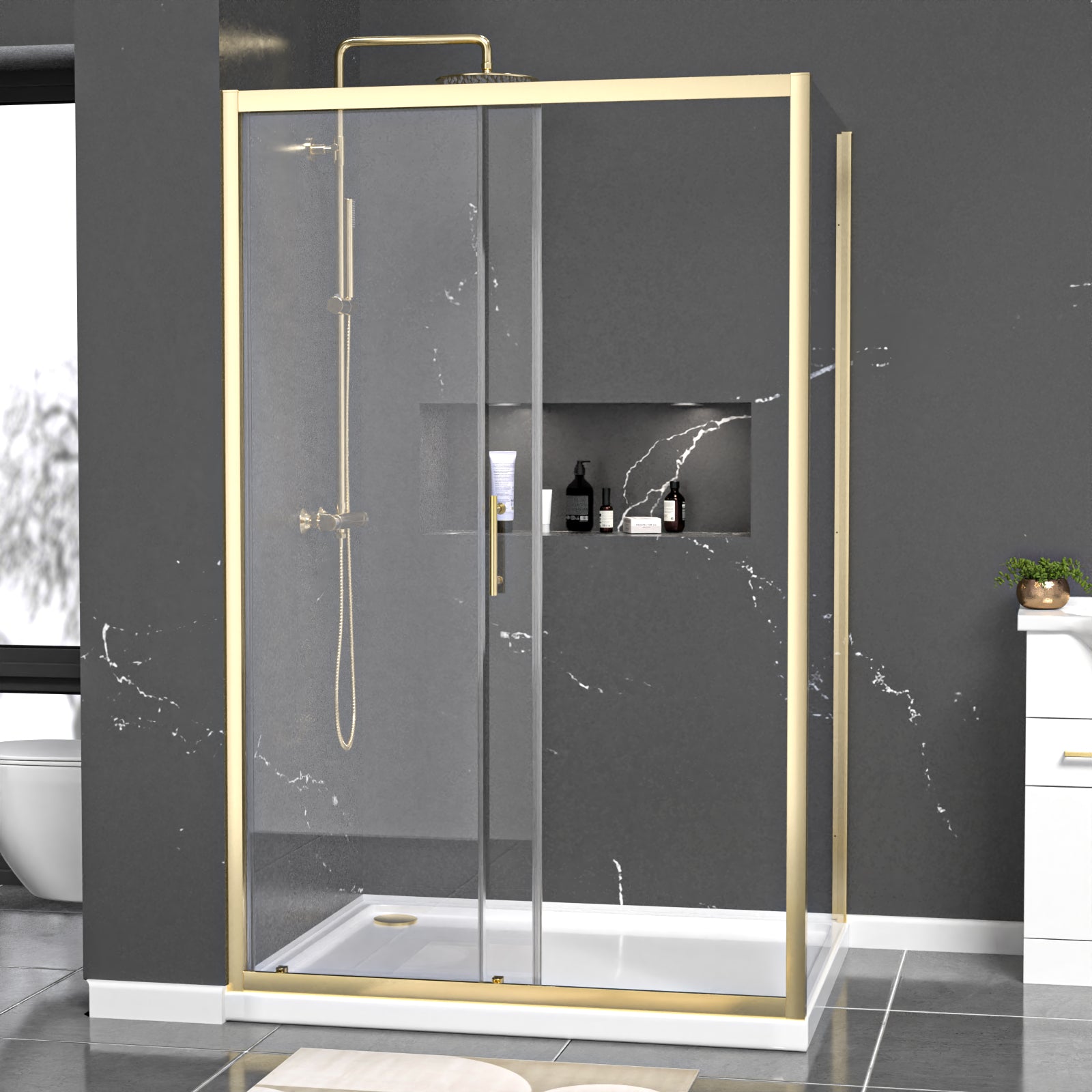 Manga 1200 x 900mm Shower Enclosure Sliding Door & Side Panel Brushed Brass