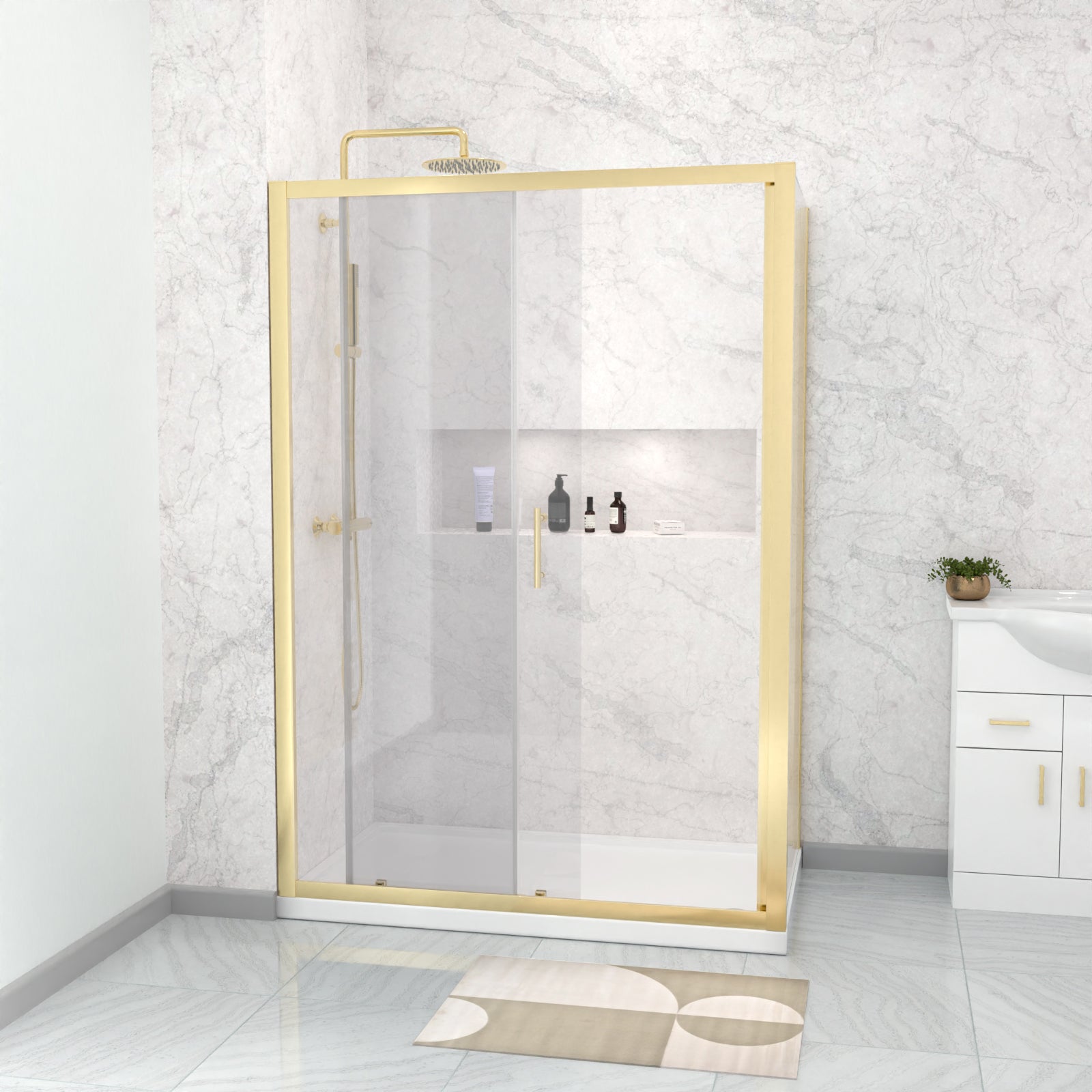 Brushed Brass 1200 x 900mm Shower Enclosure Sliding Door Panel & Tray