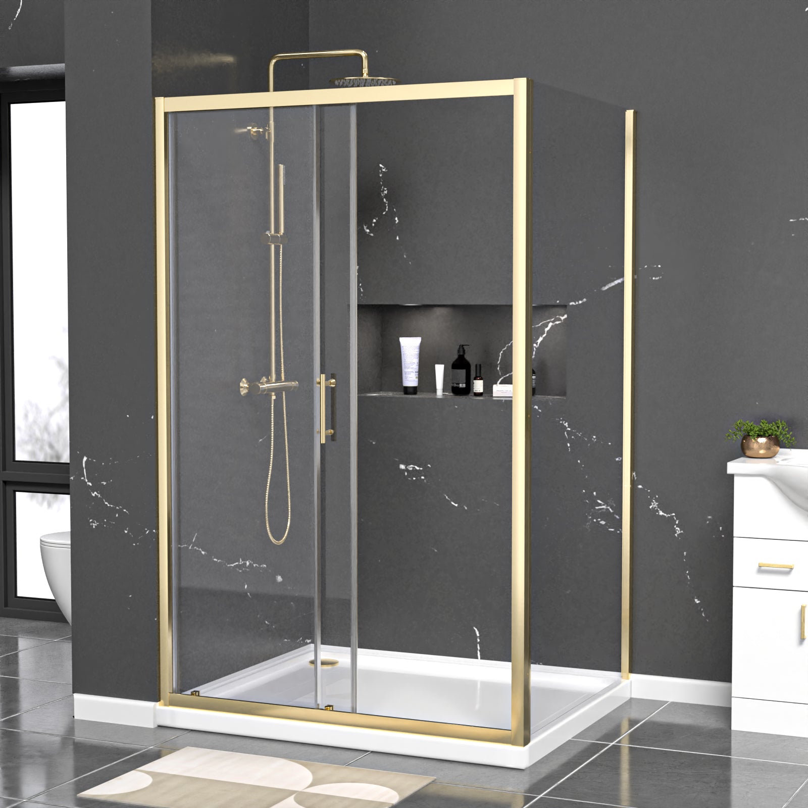 Manga 1200 x 1000mm Brushed Brass Framed Shower Enclosure Sliding Door
