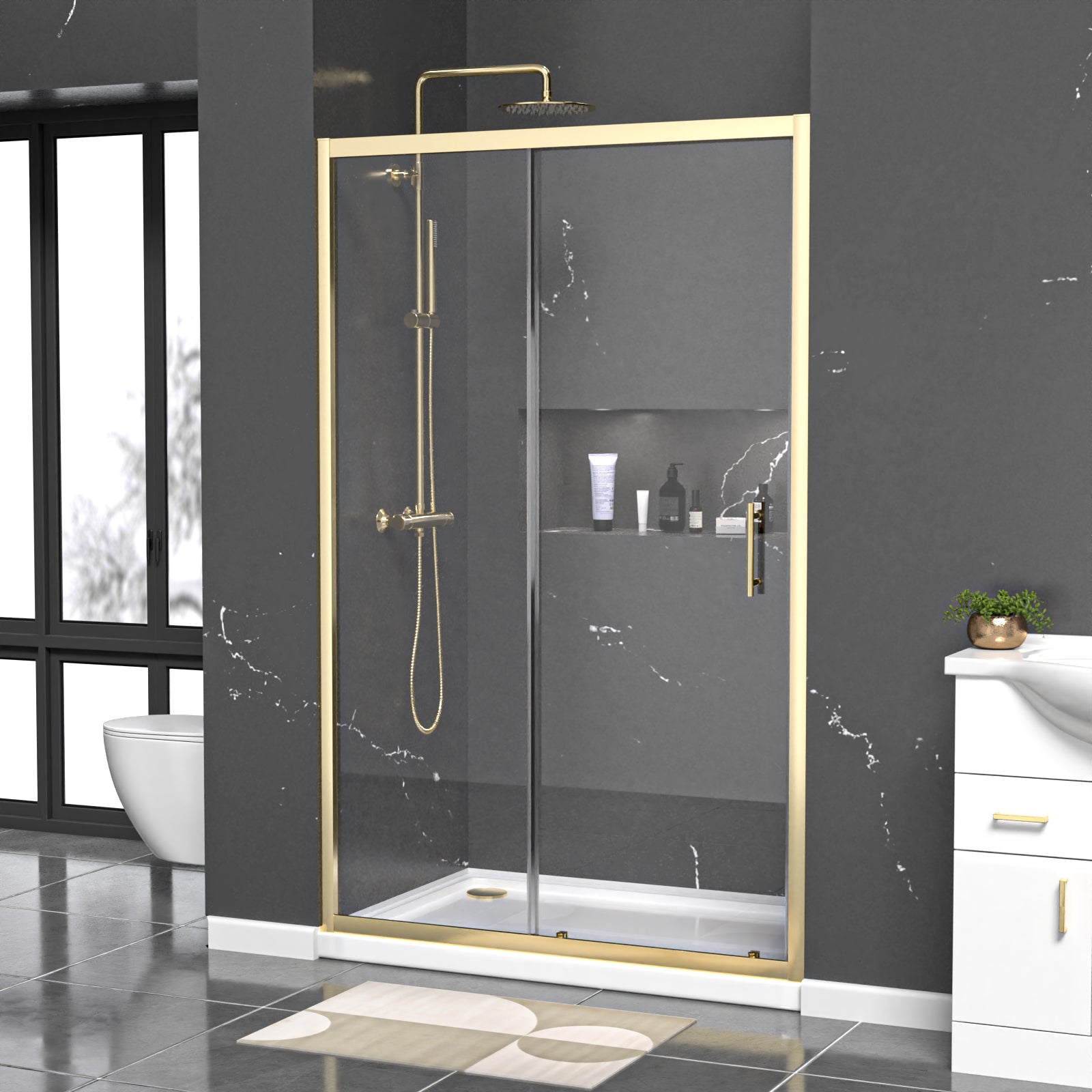 Manga 1200mm x 1850mm Shower Enclosure 6mm Glass Slider Door Brushed Brass