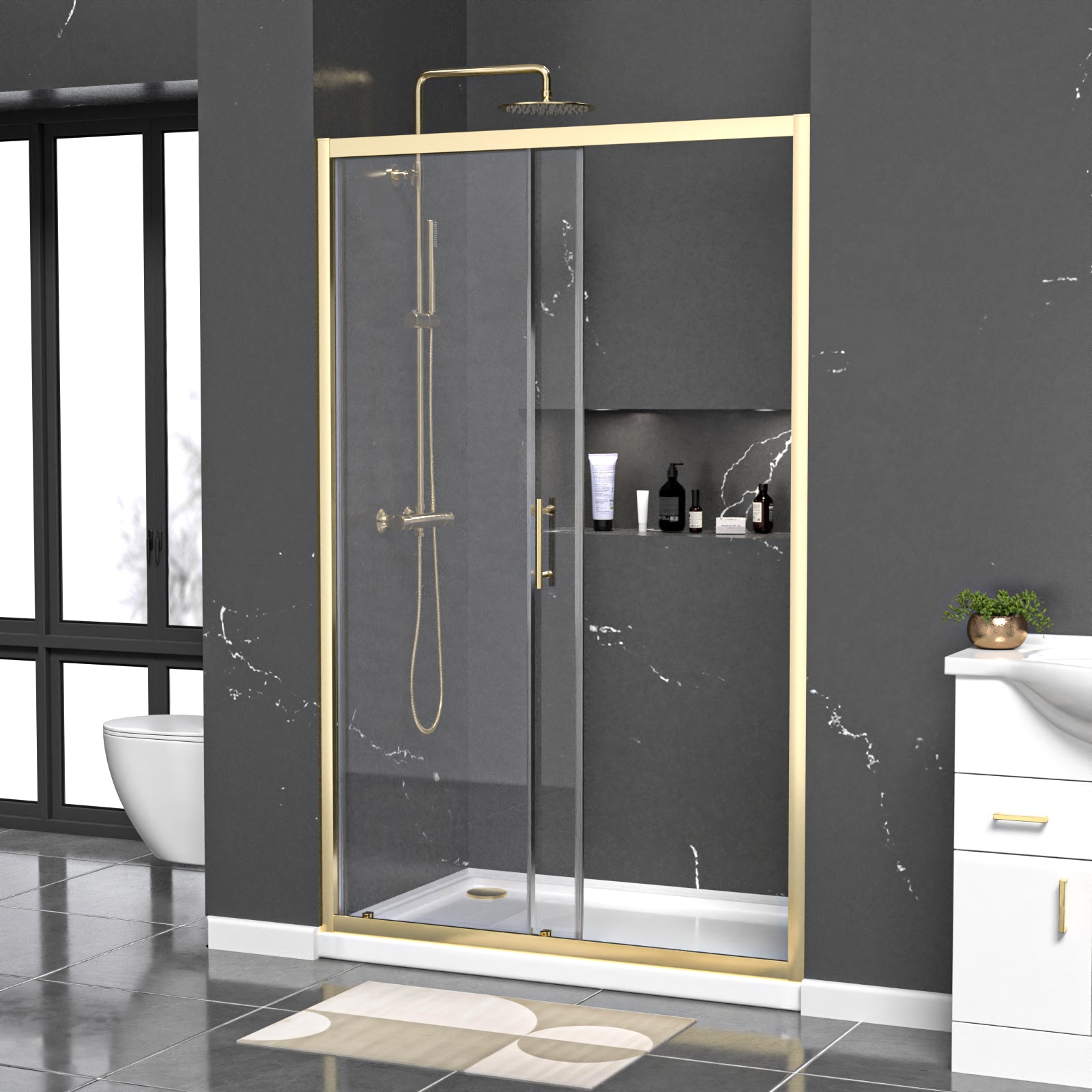 Manga 1200mm x 1850mm Shower Enclosure 6mm Glass Slider Door Brushed Brass