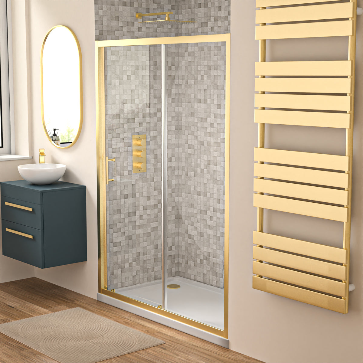 Shower 1400 x 1850mm Slider Door 6mm Thickness - Brushed Brass