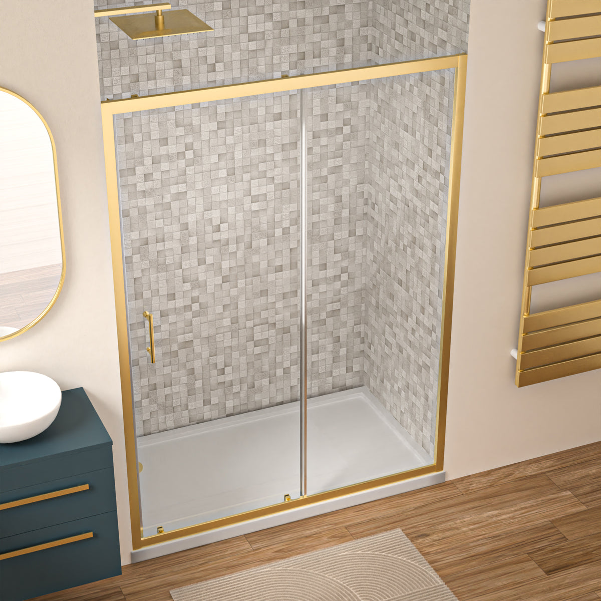Shower 1400 x 1850mm Slider Door 6mm Thickness - Brushed Brass