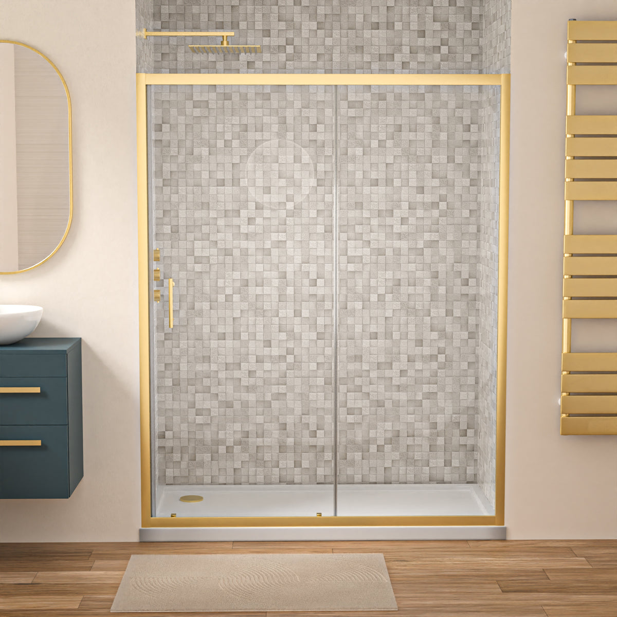 Shower 1500 x 1850mm Slider Door 6mm Thickness - Brushed Brass