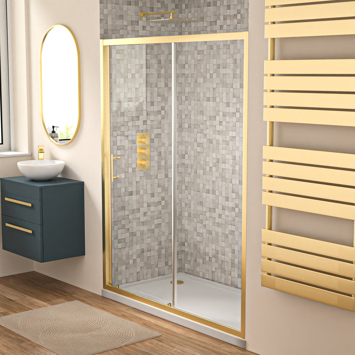Shower 1500 x 1850mm Slider Door 6mm Thickness - Brushed Brass