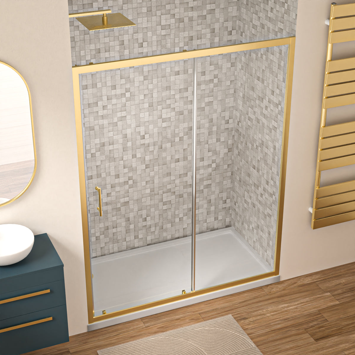 Shower 1500 x 1850mm Slider Door 6mm Thickness - Brushed Brass