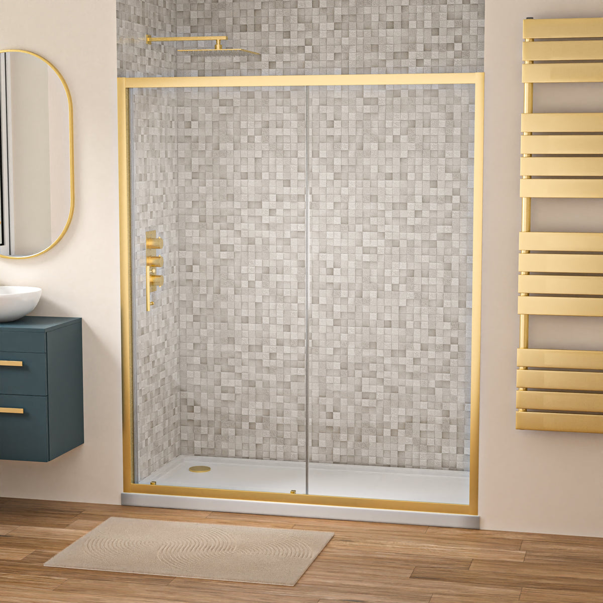 Shower 1600 x 1850mm Slider Door 6mm Thickness - Brushed Brass