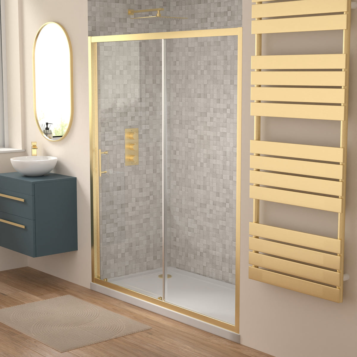 Shower 1600 x 1850mm Slider Door 6mm Thickness - Brushed Brass