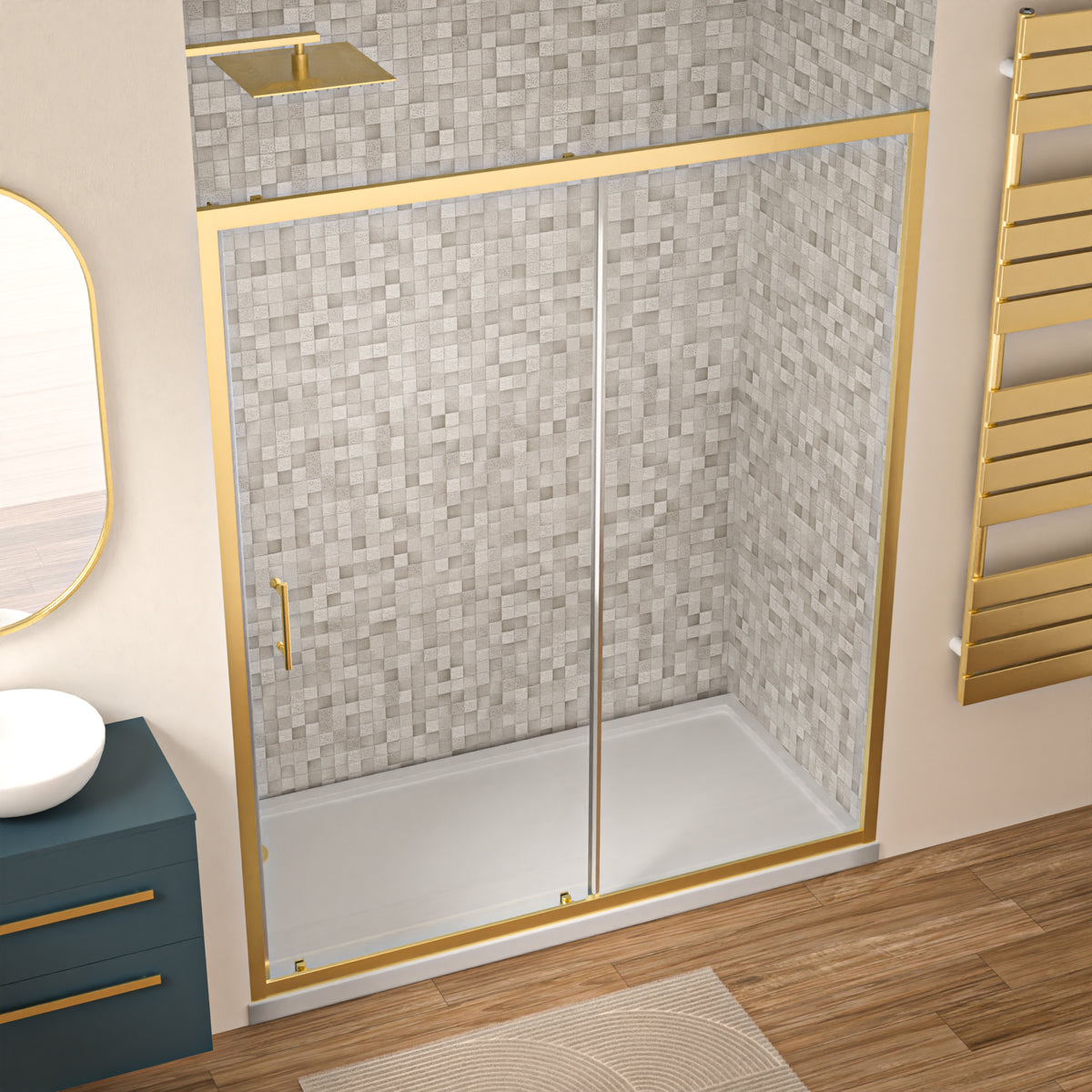 Shower 1600 x 1850mm Slider Door 6mm Thickness - Brushed Brass
