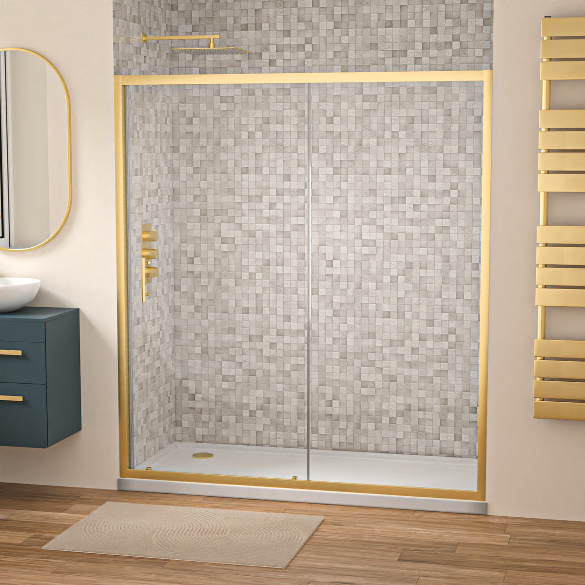 Shower 1700 x 1850mm Slider Door 6mm Thickness - Brushed Brass