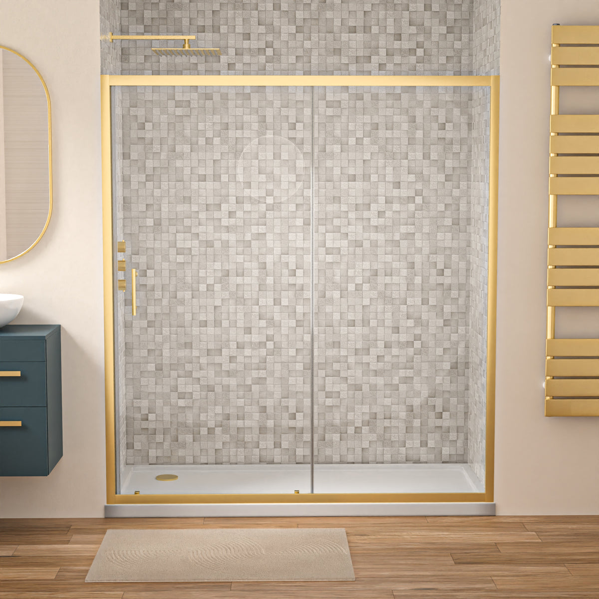Shower 1700 x 1850mm Slider Door 6mm Thickness - Brushed Brass