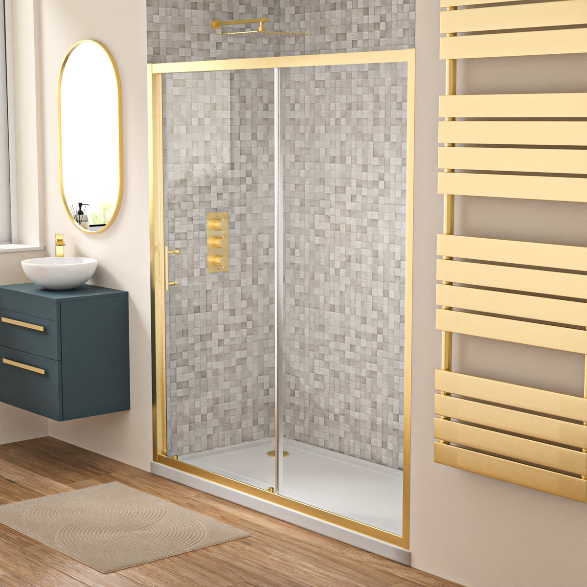Shower 1700 x 1850mm Slider Door 6mm Thickness - Brushed Brass