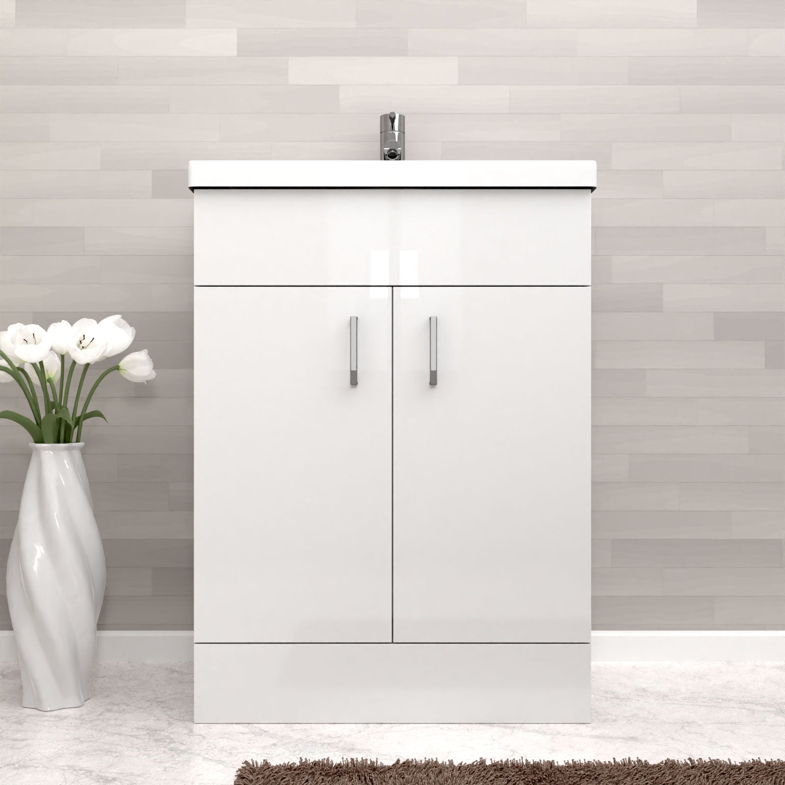 Nanuya Small Freestanding Bathroom Cloakroom Vanity Cabinet Unit With Basin Sink