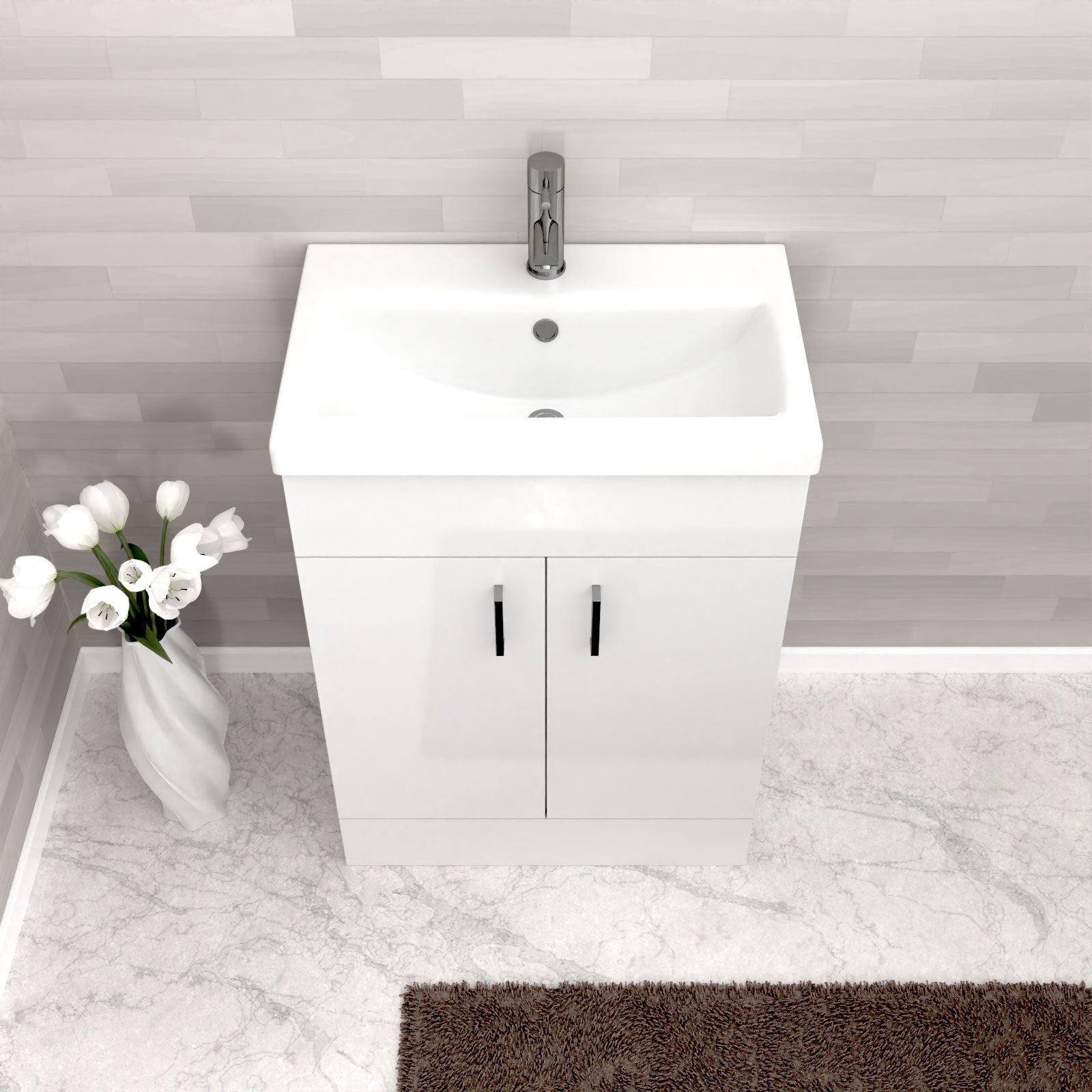 Nanuya Small Freestanding Bathroom Cloakroom Vanity Cabinet Unit With Basin Sink