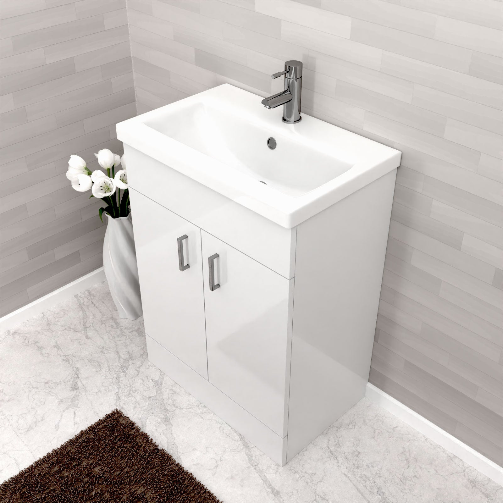 Nanuya Small Freestanding Bathroom Cloakroom Vanity Cabinet Unit With Basin Sink