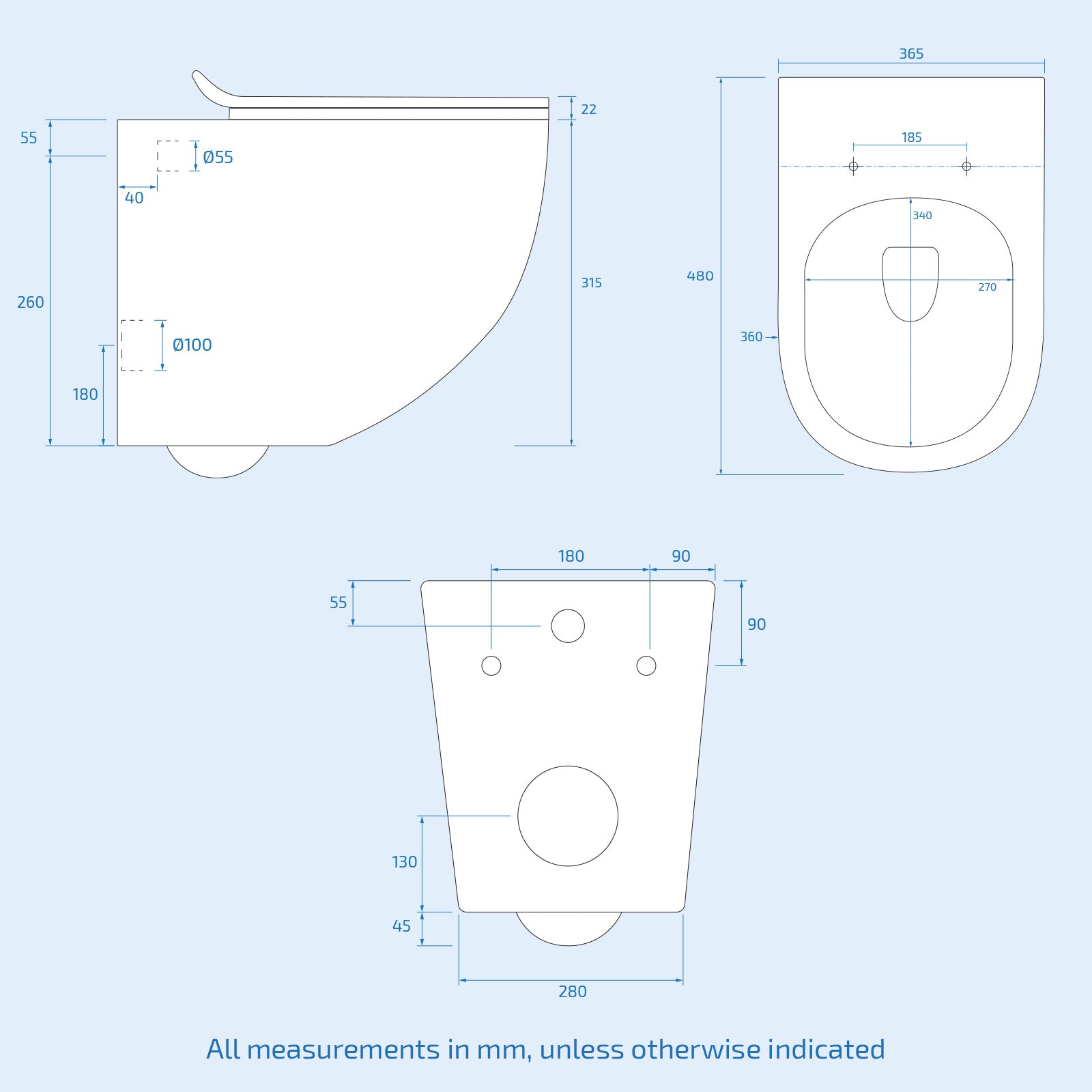 White Modern Round WH Toilet Top/Front Frame & Round Button Flush Plate