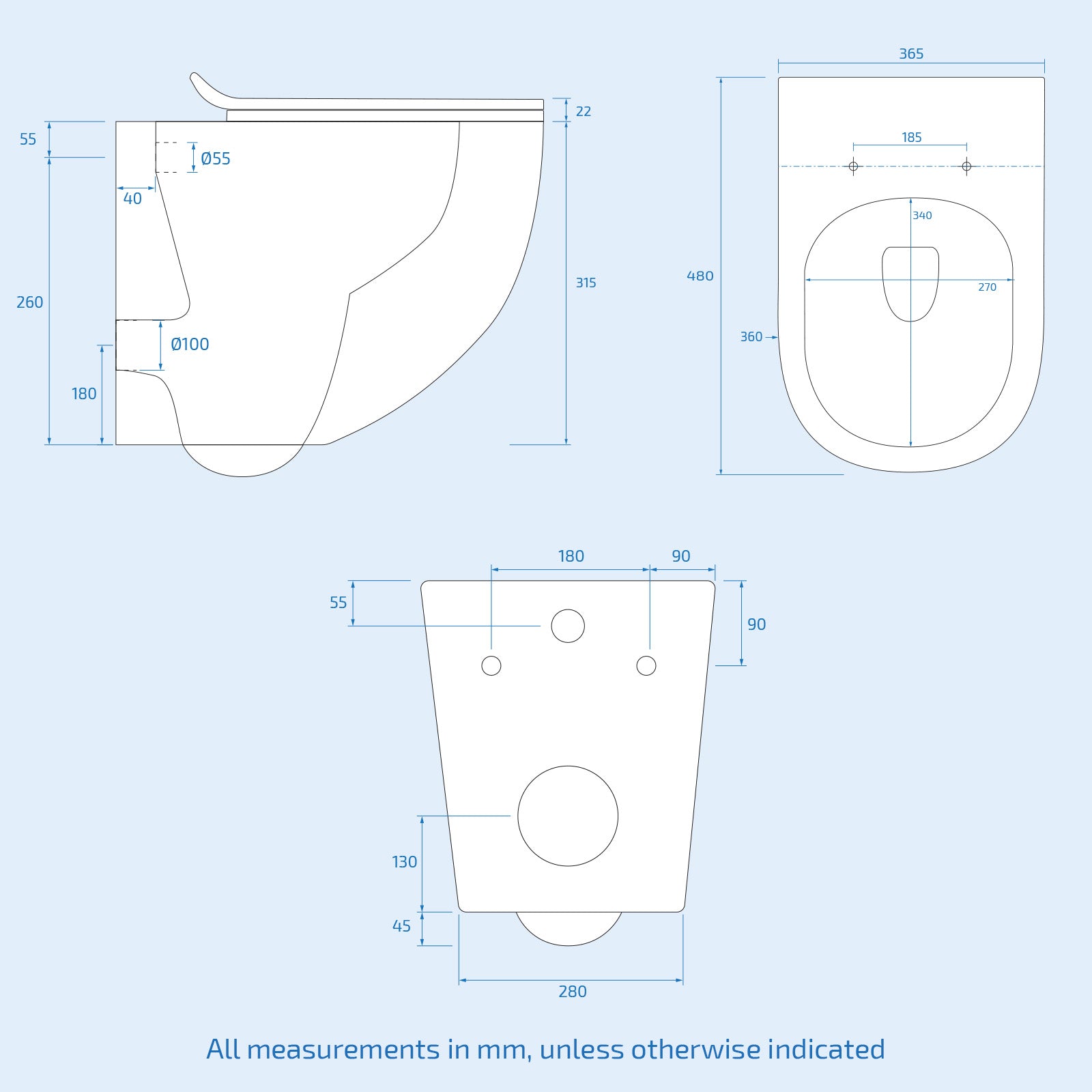 White Modern Round WH Toilet Top/Front Frame & Round Button Flush Plate