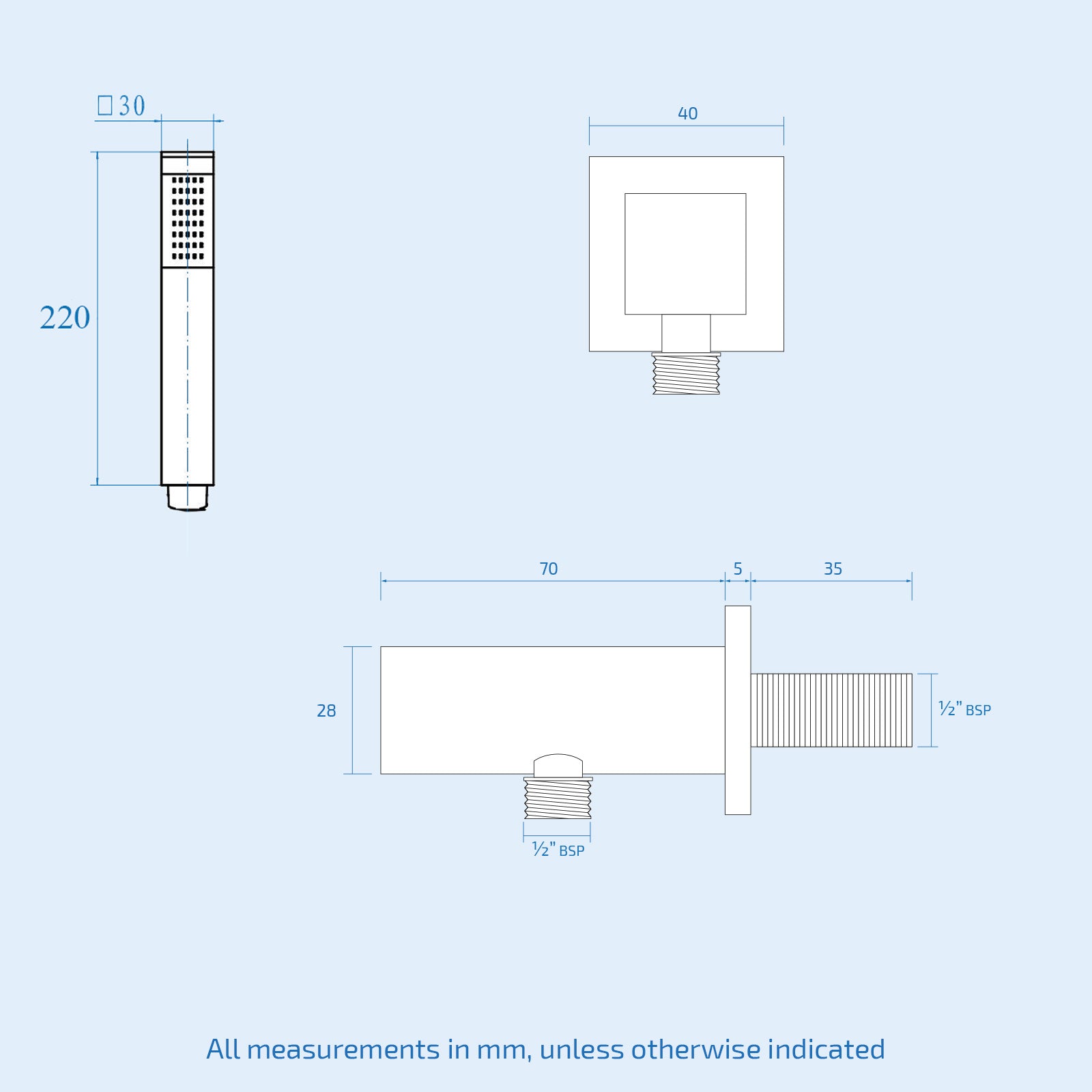 Square Shower Handset Wall Bracket and Shower Handset