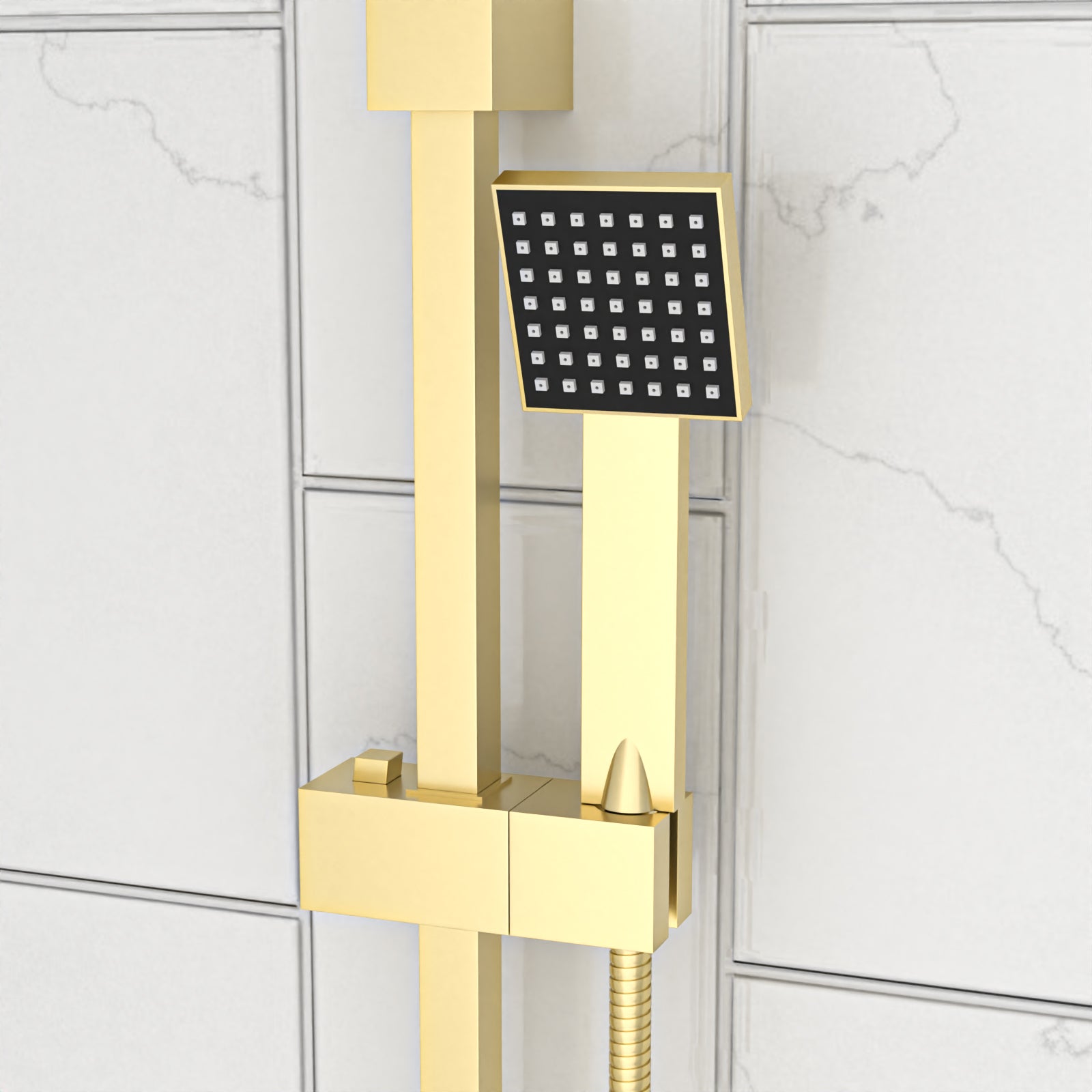 Square Thermostatic Mixer With Slider Rail & Handset Brushed Brass