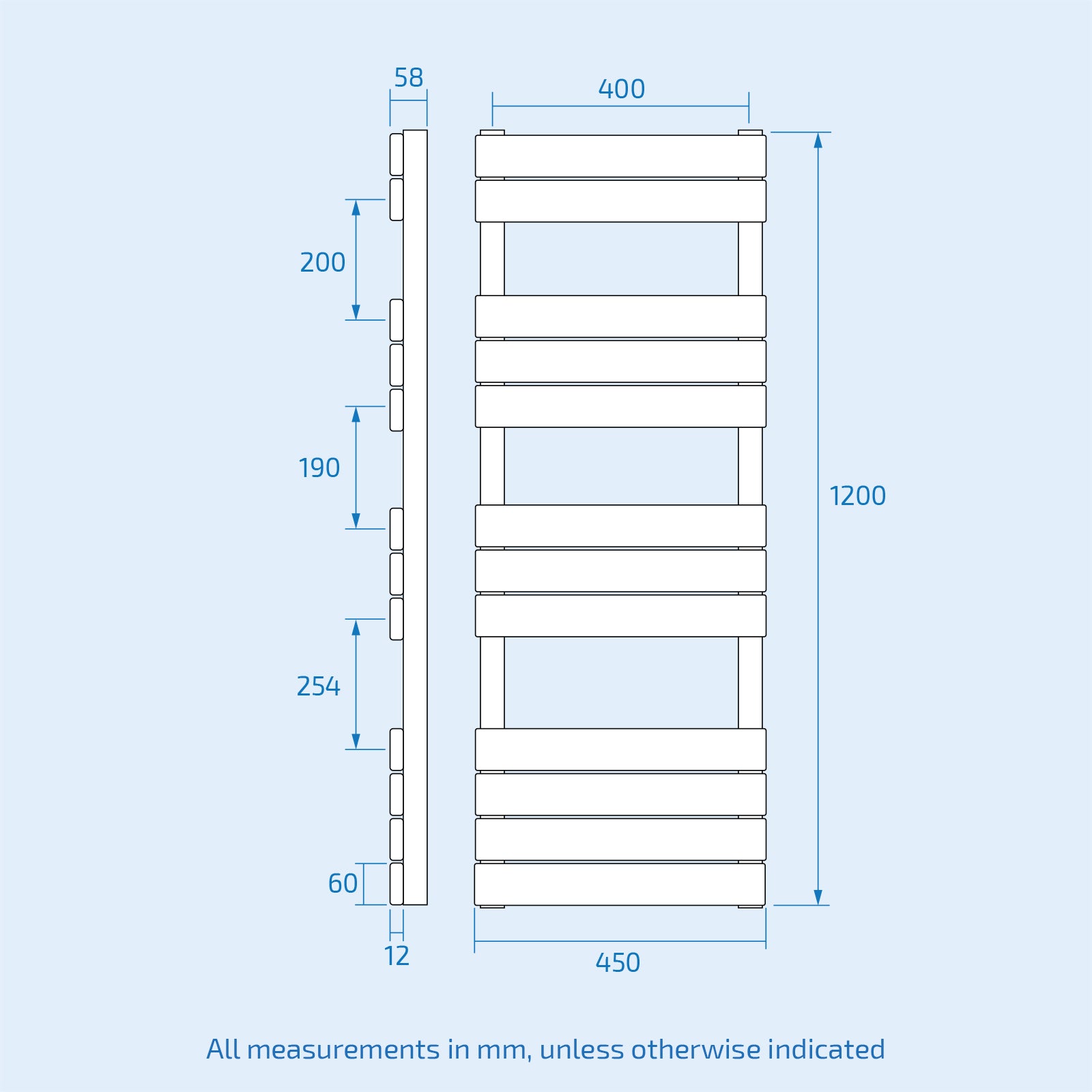 1200 x 450mm Flat Panel Heated Towel Rail Radiator Anthracite