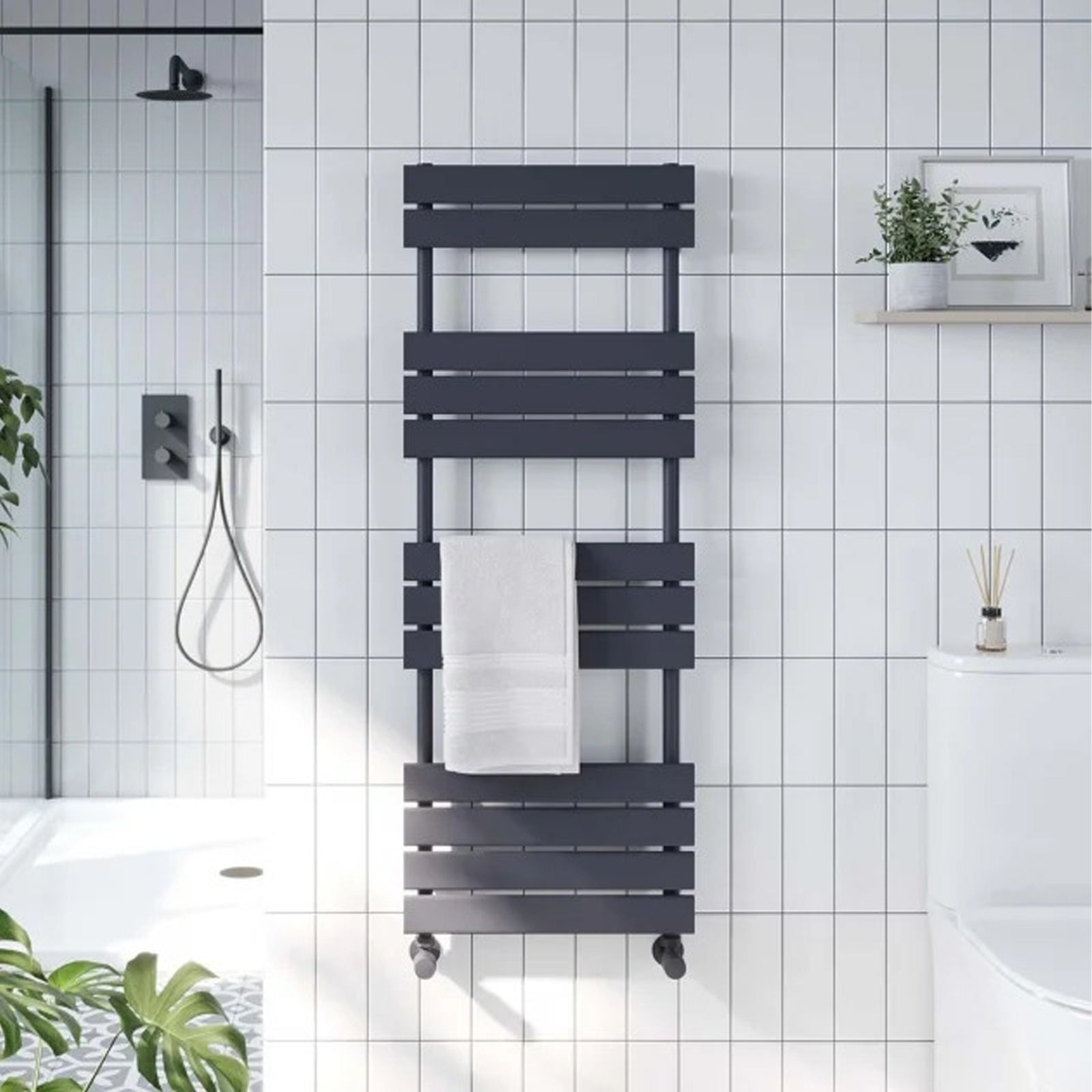 1200 x 450mm Flat Panel Heated Towel Rail Radiator Anthracite