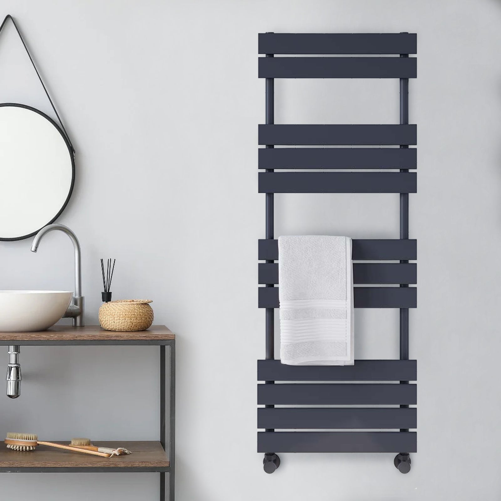 Matte Black 1200 x 600mm Flat Panel Heated Towel Rail Radiator