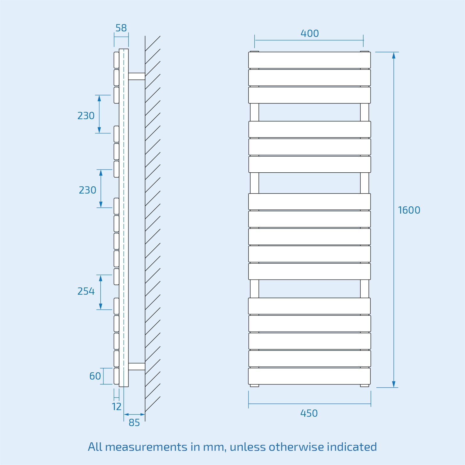Anthracite 1600 x 450mm Flat Panel Heated Towel Rail Radiator