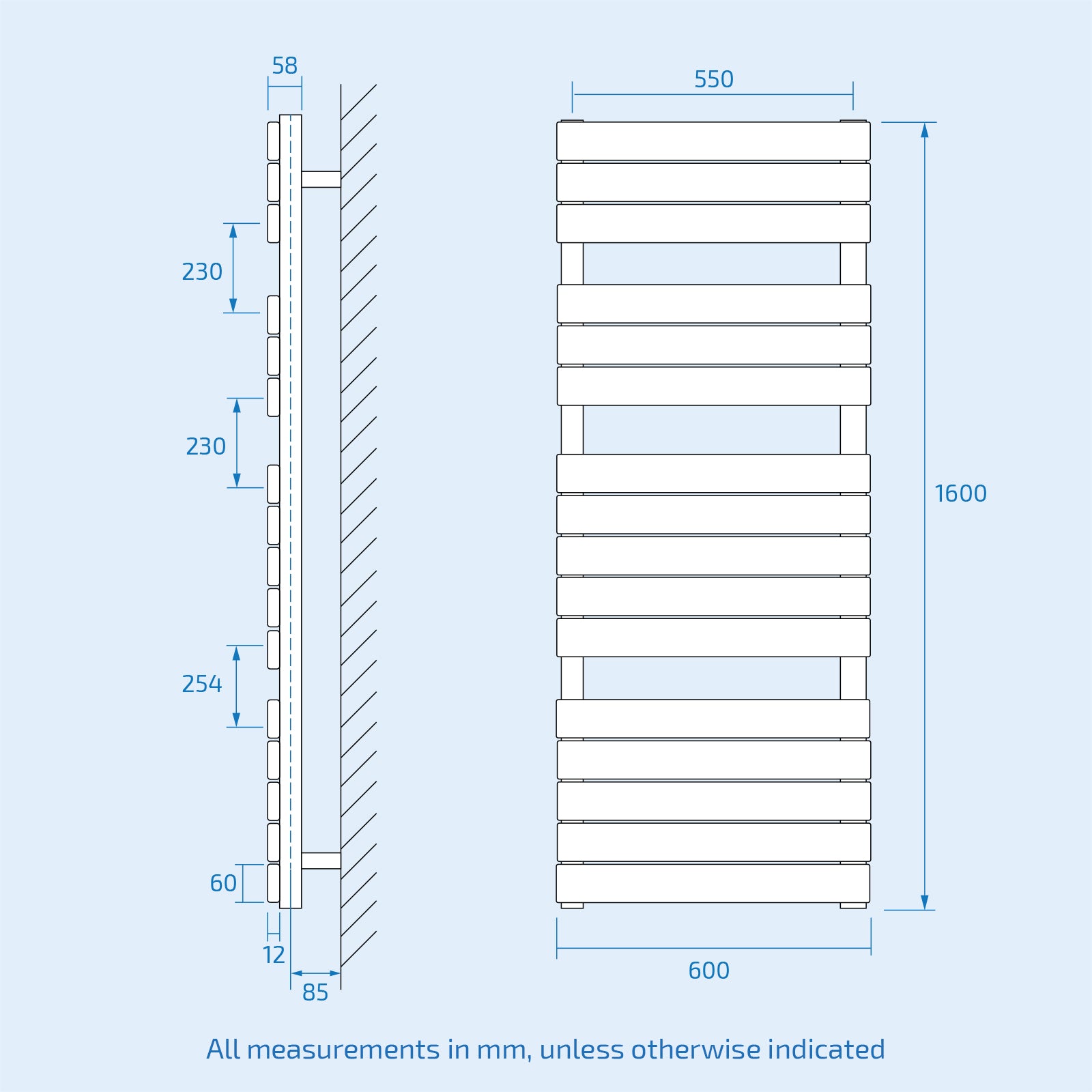 Anthracite 1600 x 600mm Flat Panel Heated Towel Rail Radiator