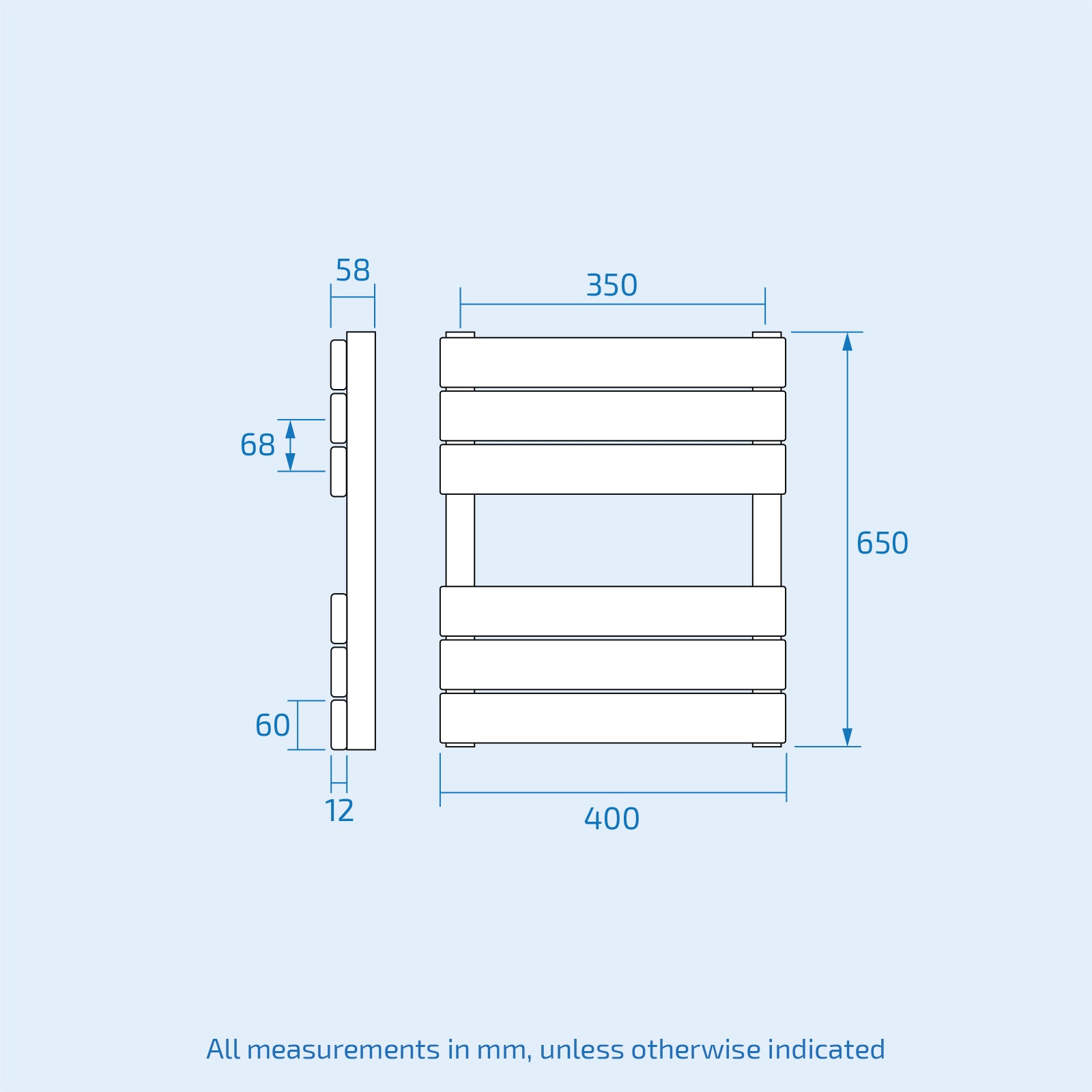 650 x 400mm Flat Panel Heated Towel Rail Radiator Anthracite