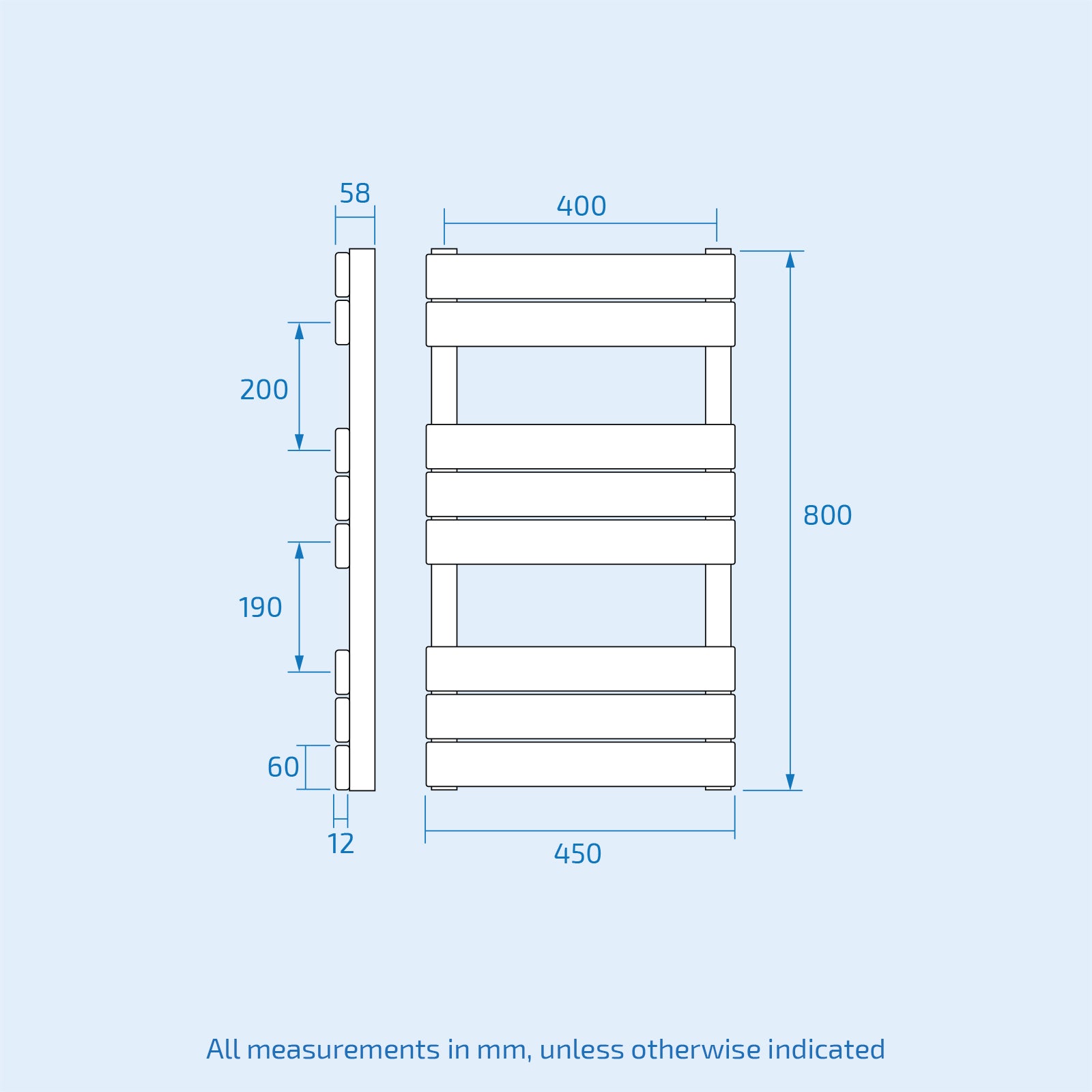 800 x 450mm Flat Panel Heated Towel Rail Radiator Anthracite