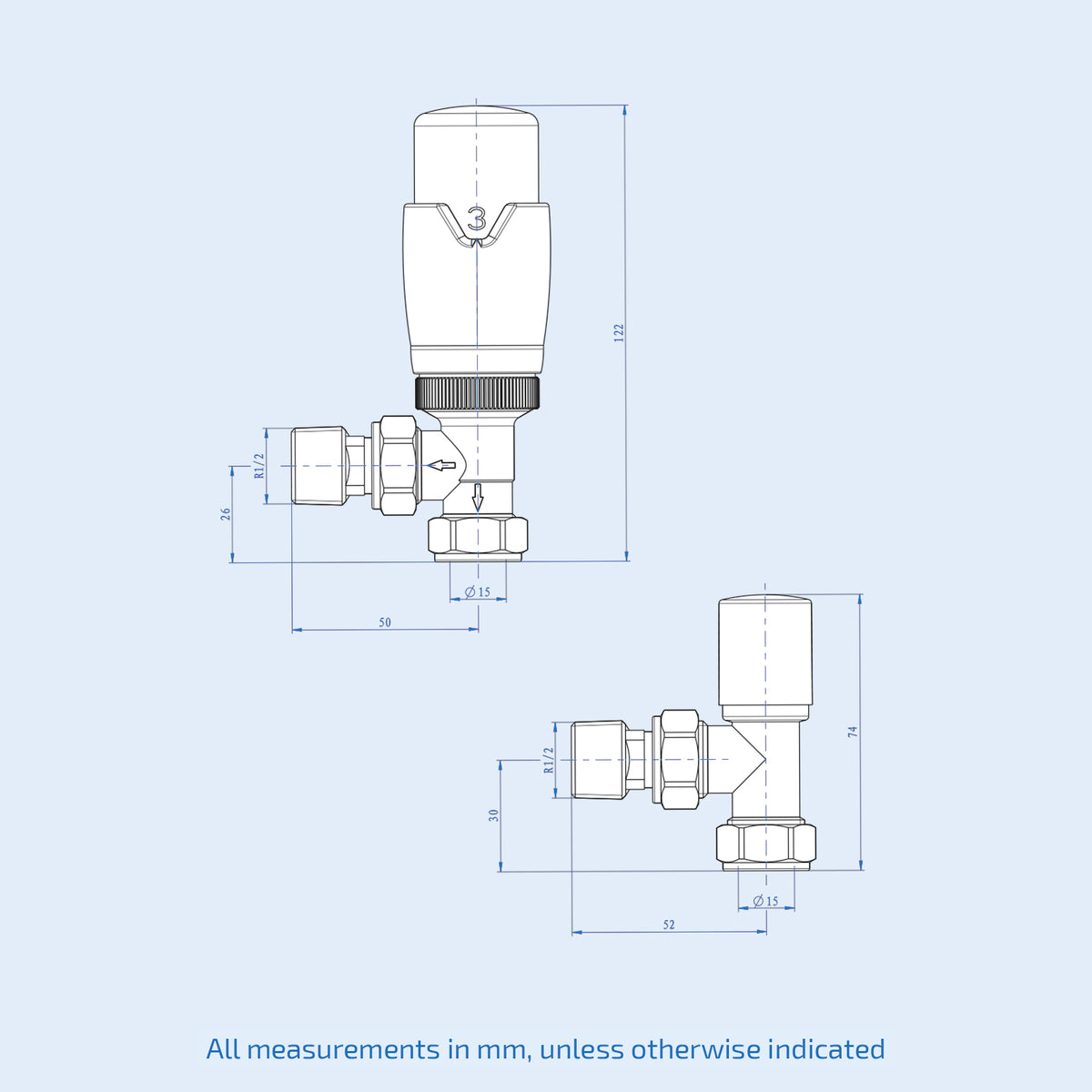 Designer Angled Radiator Valves - Chrome