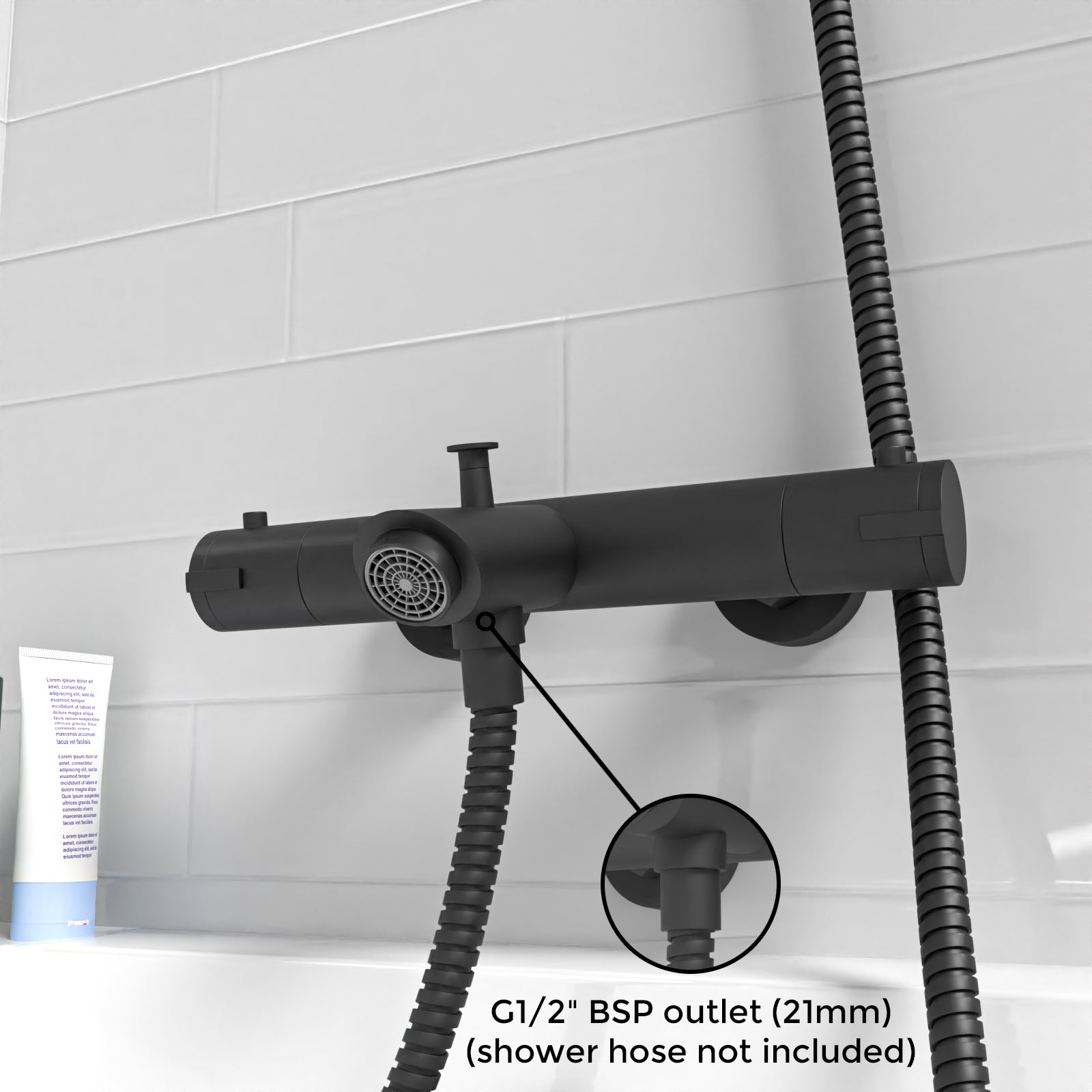 Wall Mounted Thermostatic Black Bath Filler Shower Mixer Tap