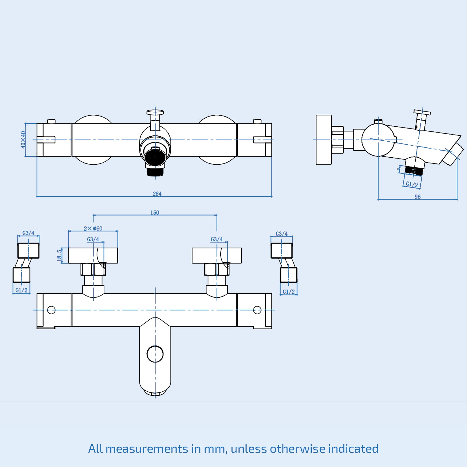 Deck Mounted Thermostatic Black Bath Filler Shower Mixer Tap