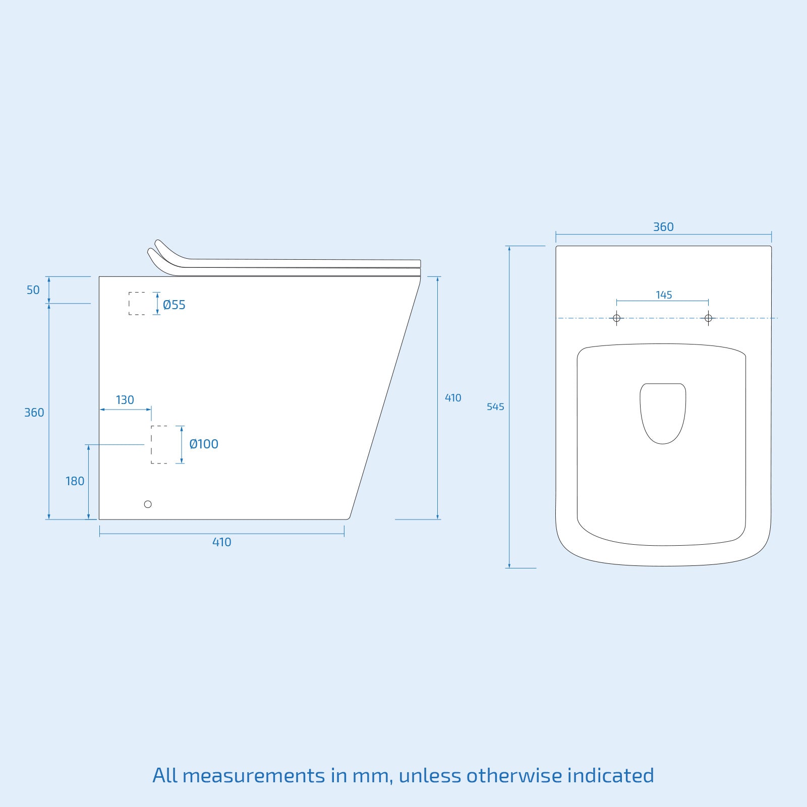 Mila Back To Wall Rimless Toilet, Concealed Cistern & Seat White