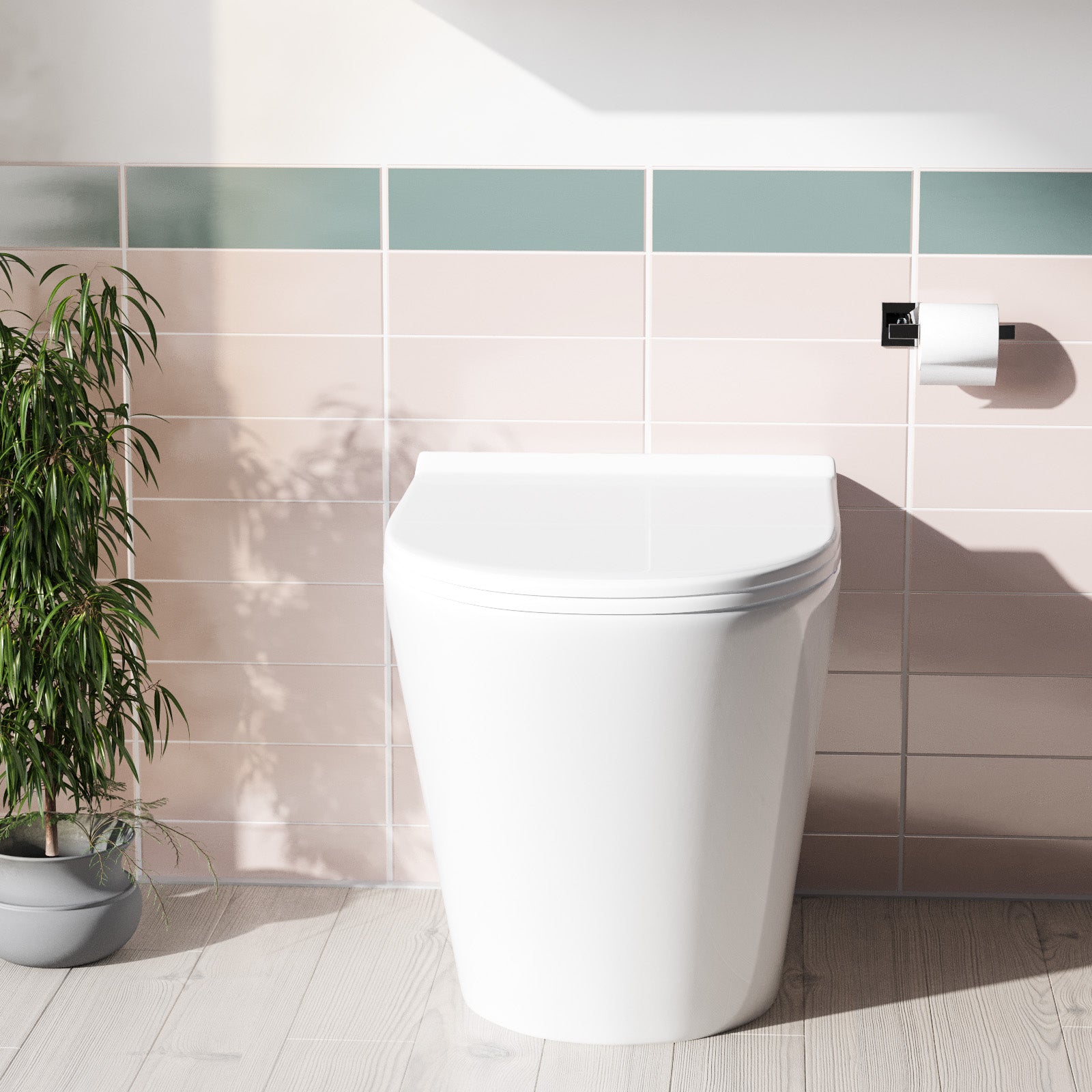 Eddy Modern Cloakroom BTW WC Curved Rimless Toilet and Soft Close Seat