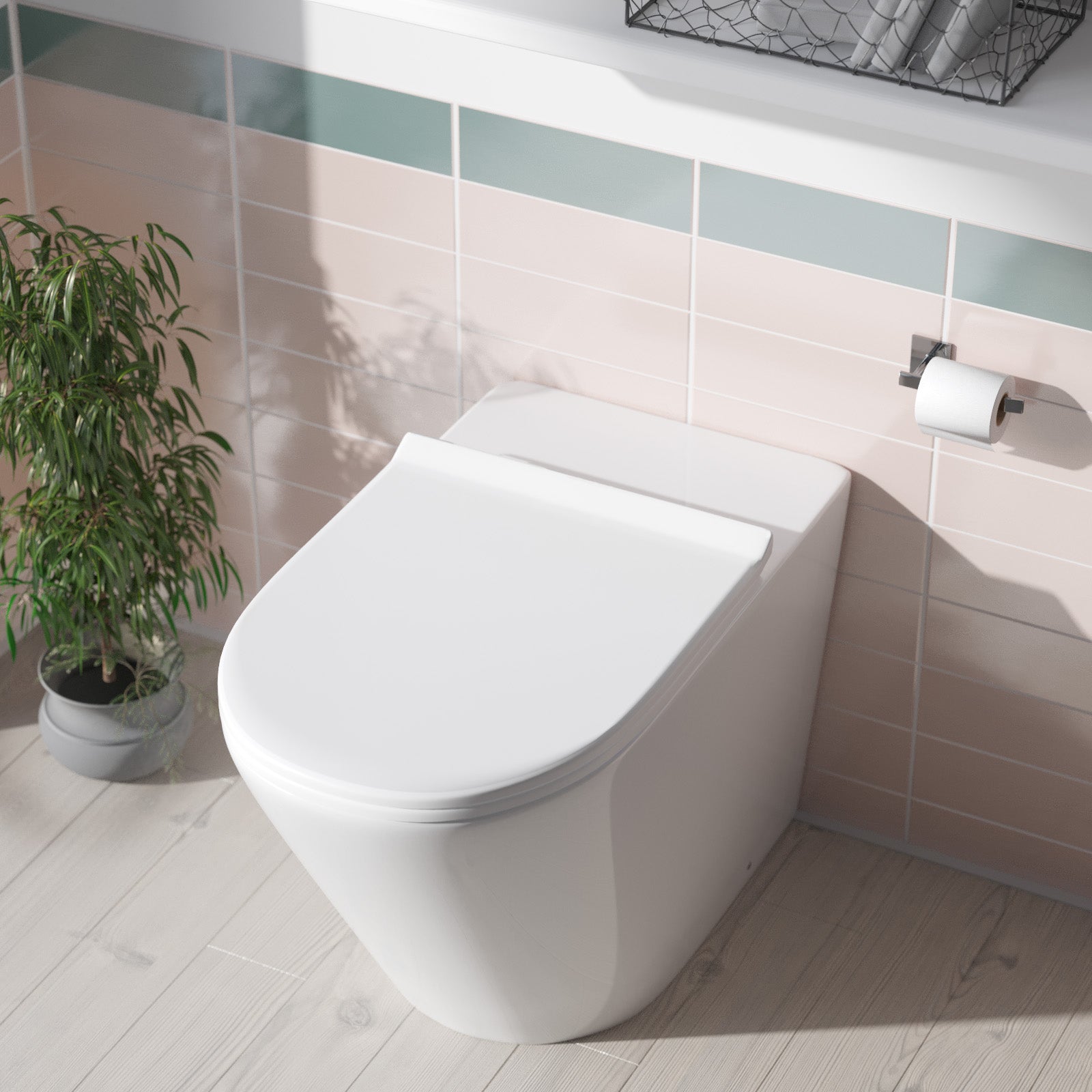 Eddy Modern Cloakroom BTW WC Curved Rimless Toilet and Soft Close Seat