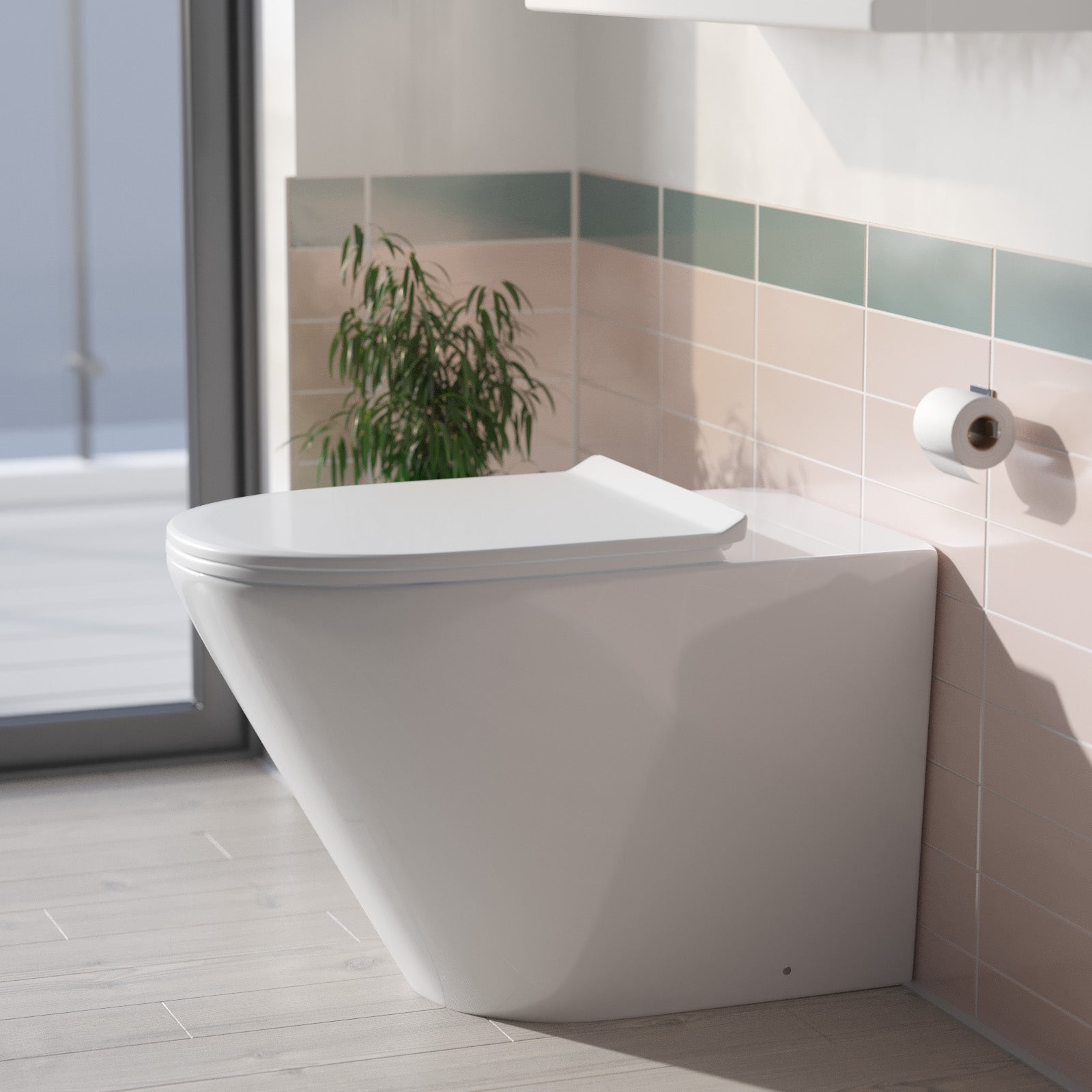 Eddy Modern Cloakroom BTW WC Curved Rimless Toilet and Soft Close Seat