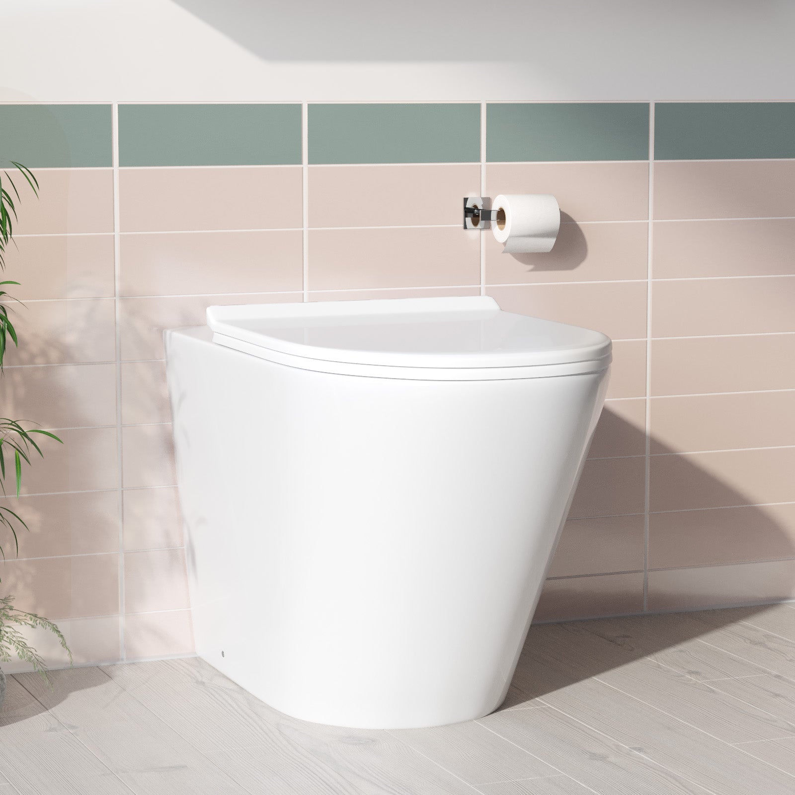 Eddy Modern Cloakroom BTW WC Curved Rimless Toilet and Soft Close Seat