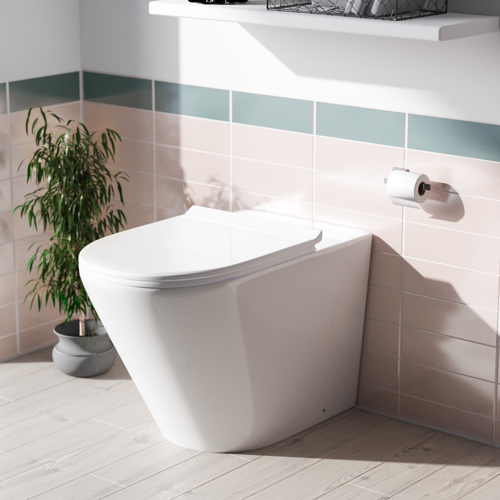 Eddy Modern Cloakroom BTW WC Curved Rimless Toilet and Soft Close Seat
