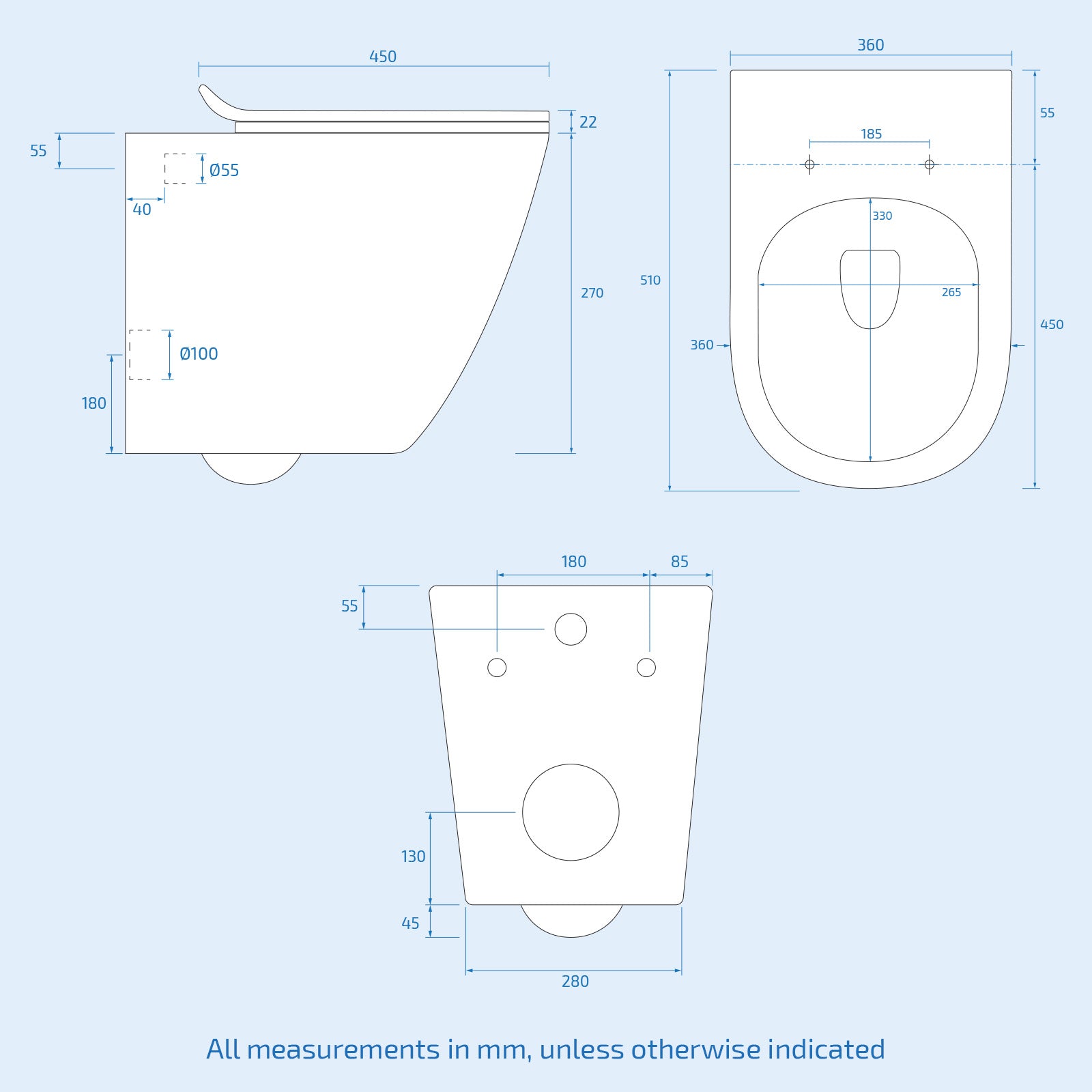 Elliss Rimless Wall Hung Toilet Pan + Soft Close Toilet Seat