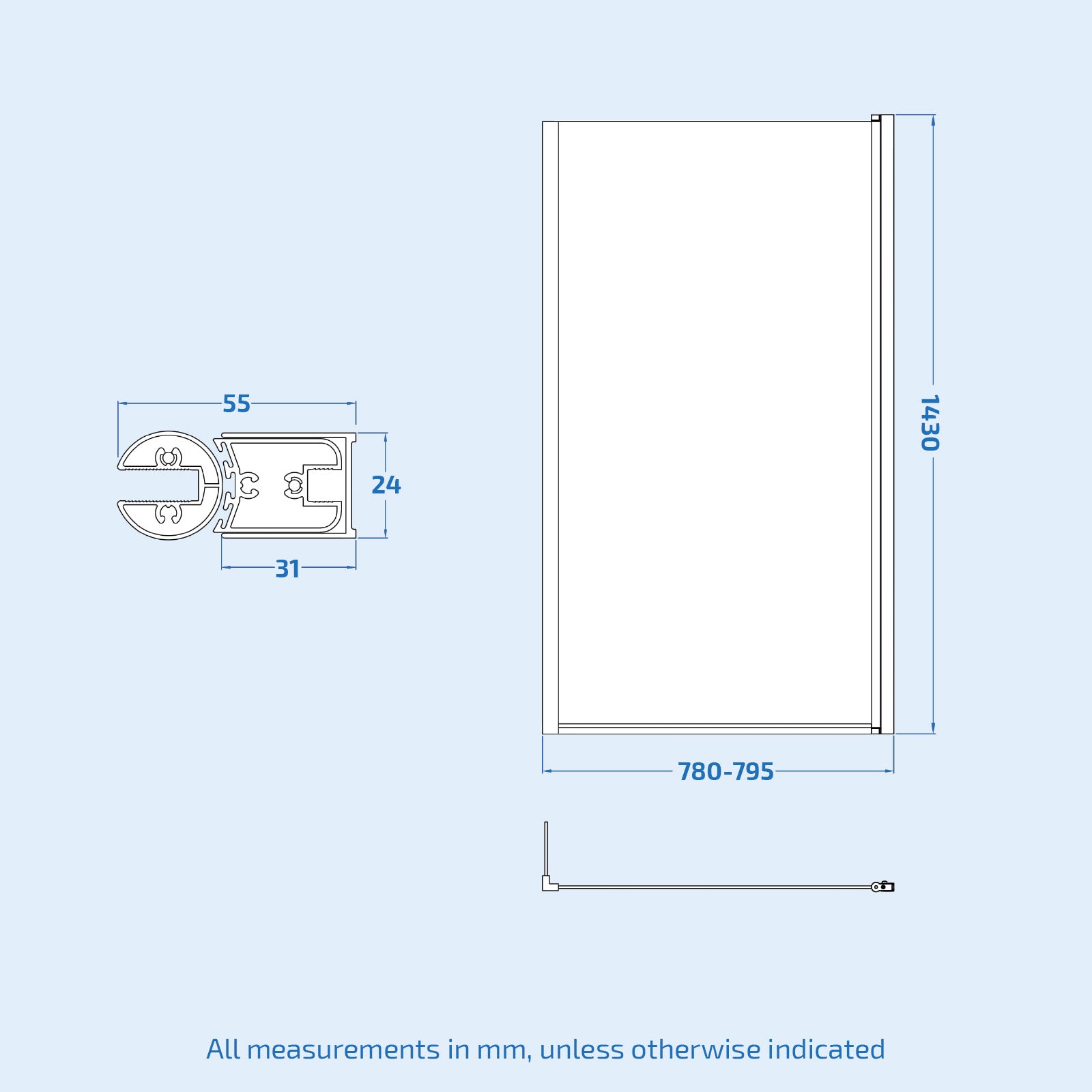 1700 x 850mm Right Hand L Shaped Shower Bath With Front Panel & Hinged Shower Screen