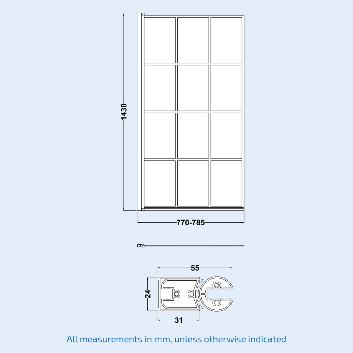 1400mm Square Bath with Grid Screen, Exposed Shower, Vanity with Toilet & Taps