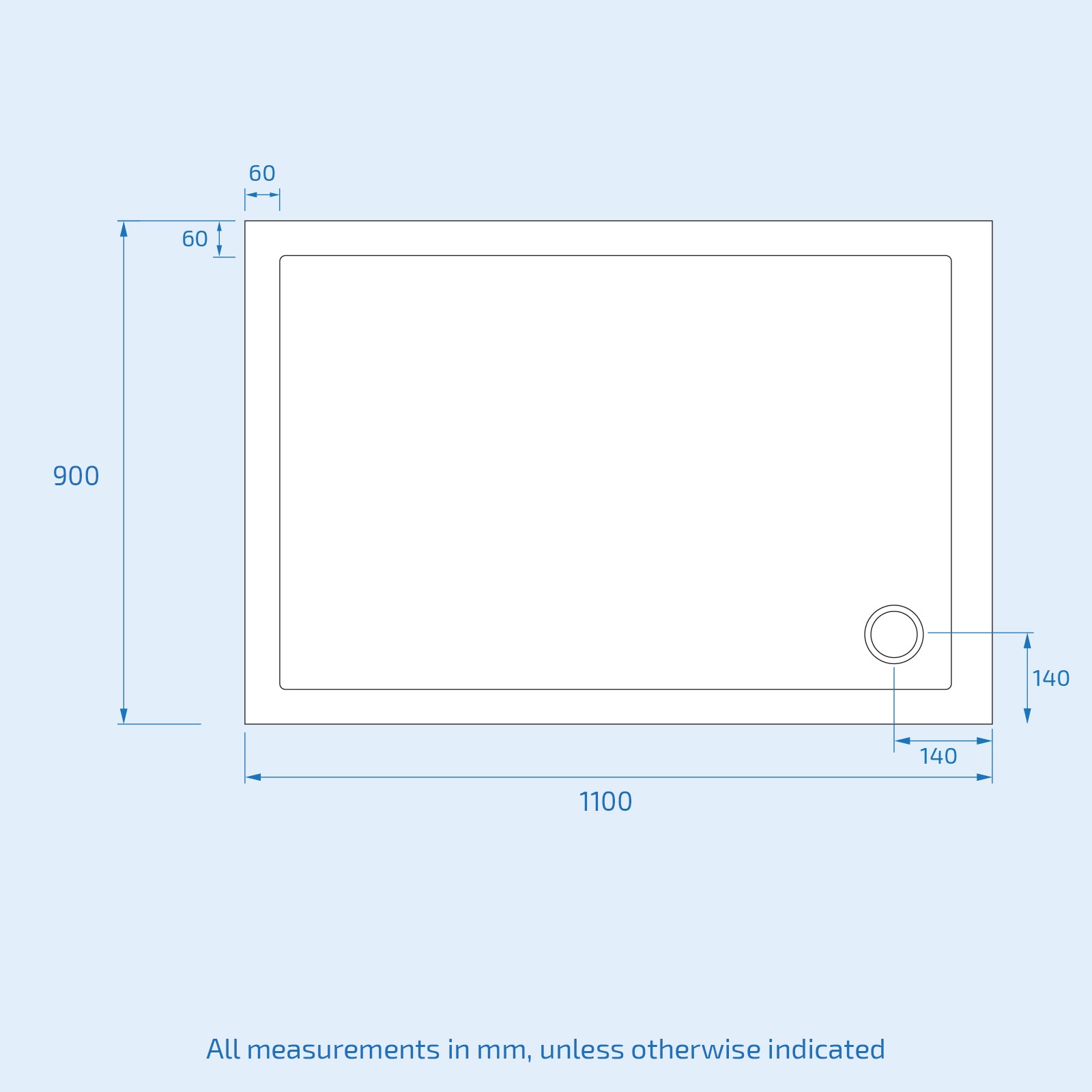 Saga Frameless 1100mm Sliding Door, Side Panel 900mm Enclosure & Tray