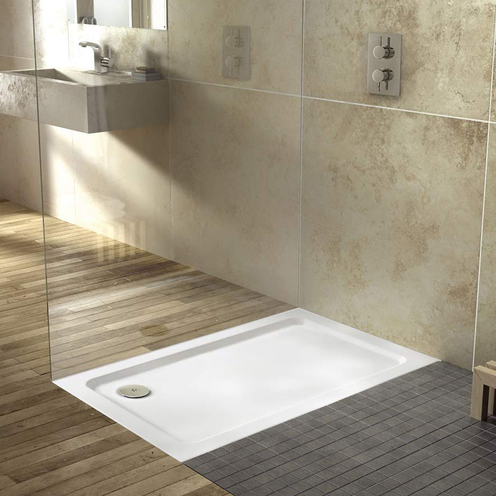 Slim 900 x 800 Rectangular Stone Resin Shower Tray For Wetroom Enclosure