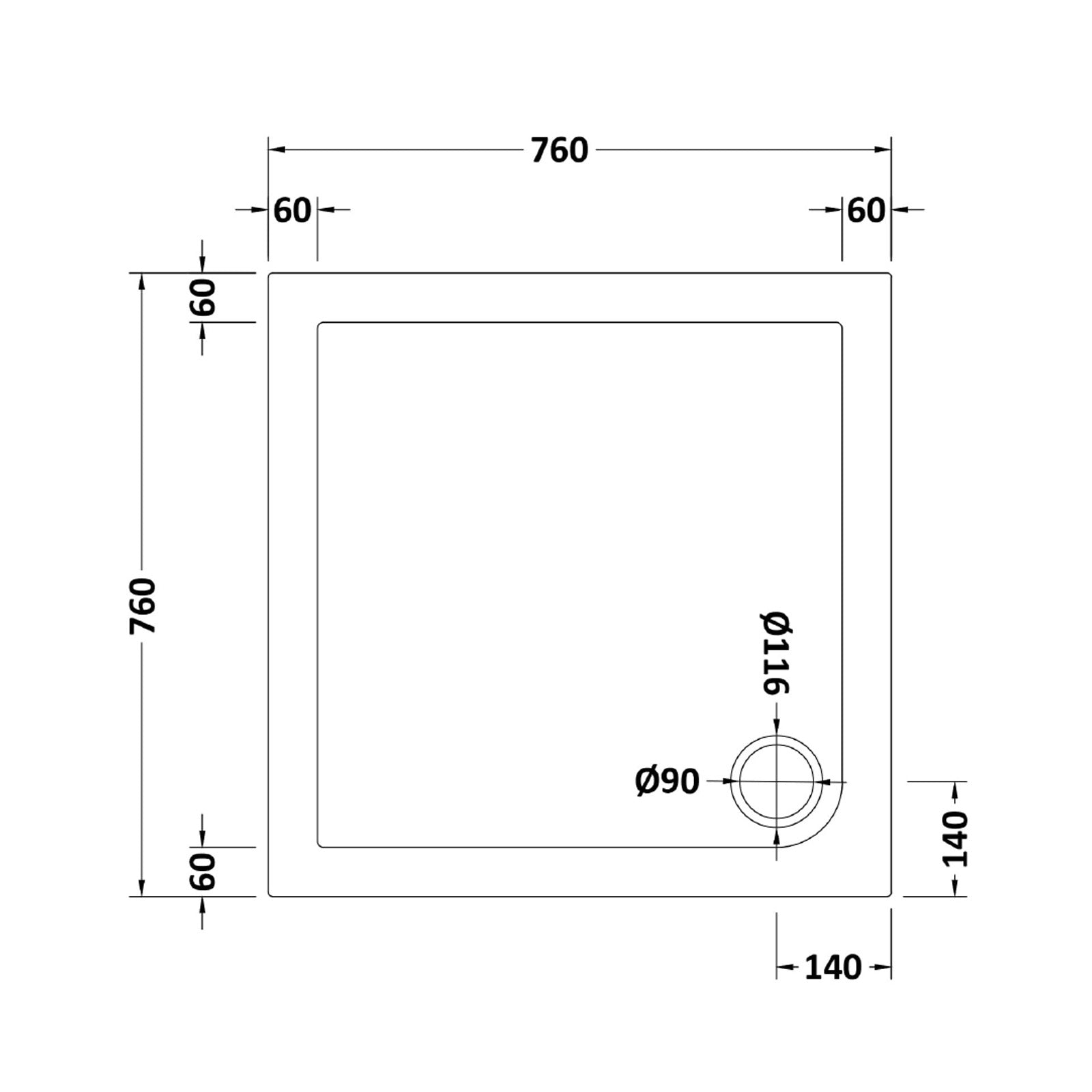 Manga 760 x 760mm Corner Entry Sliding Door Shower Enclosure With Tray Black