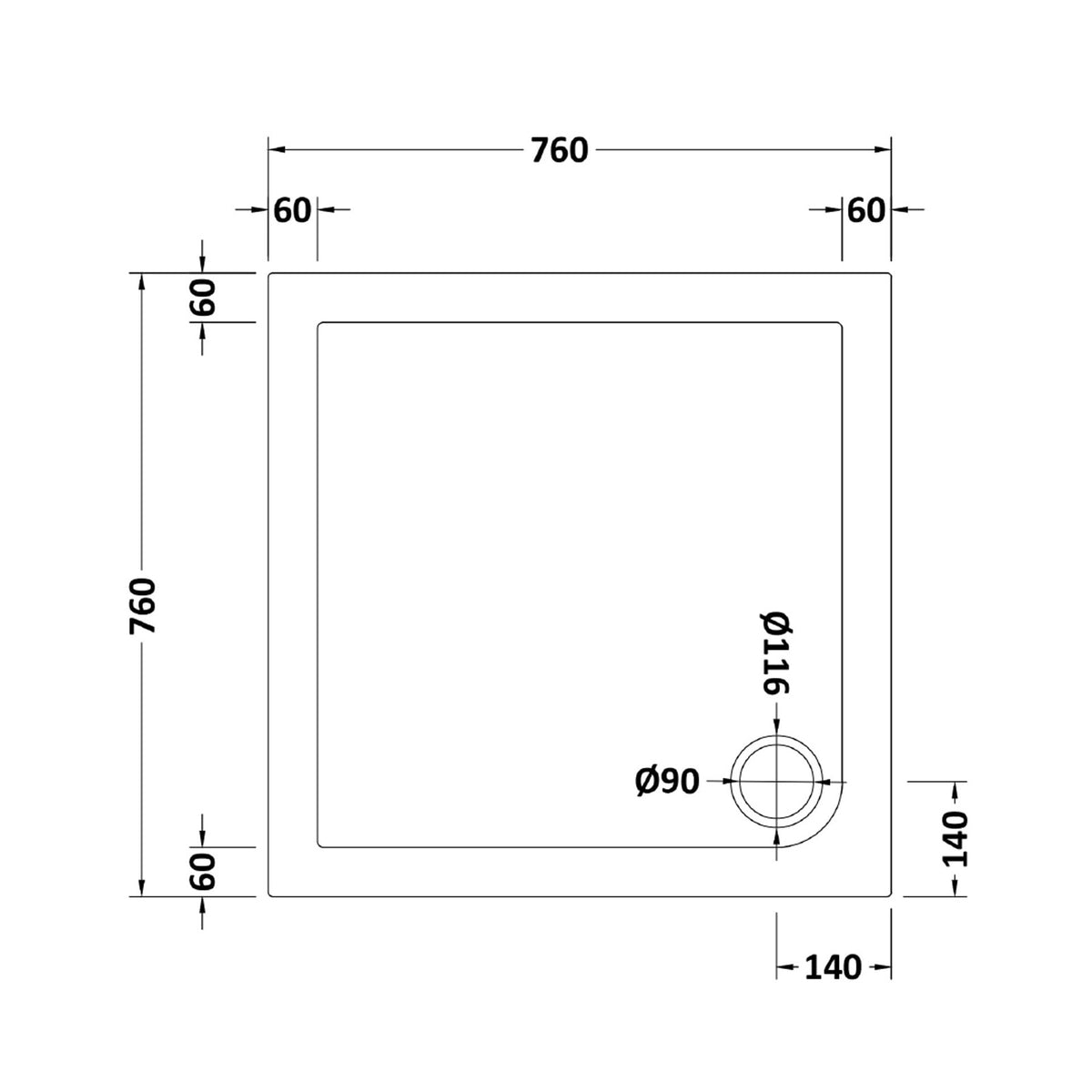 Shower Pivot Door 760mm x 1850mm & 760mm Side Panel with Tray and Waste