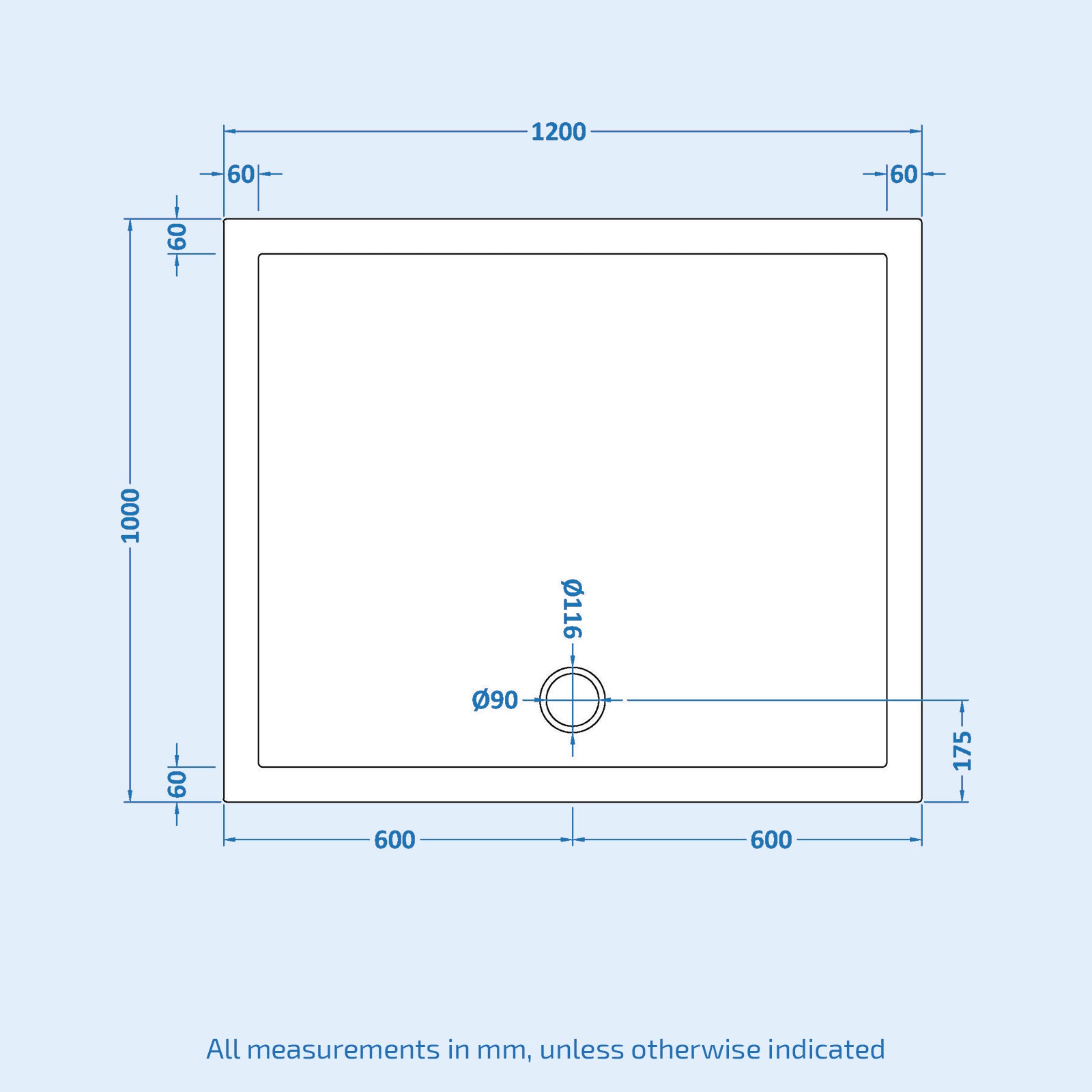 Rectangular 1200mm x 1000mm White Shower Tray