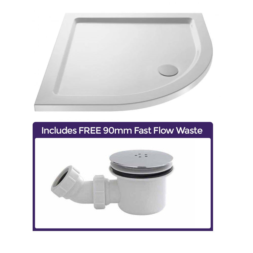 900 x 900 Slim Line Quadrant Shower Tray with Low Profile and Free Waste