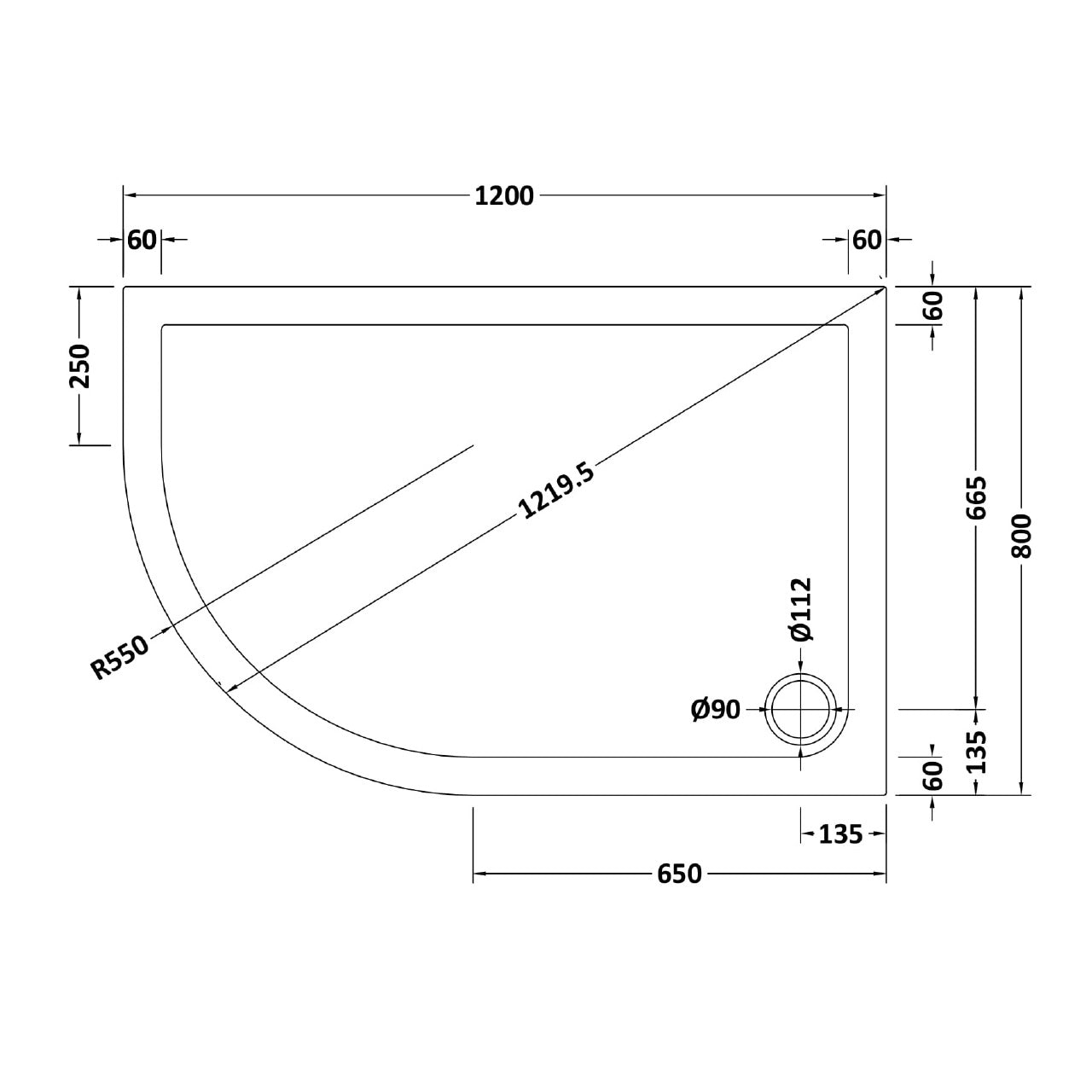 Matt Black LH 1200 x 800mm Offset Quadrant Shower Enclosure & Tray