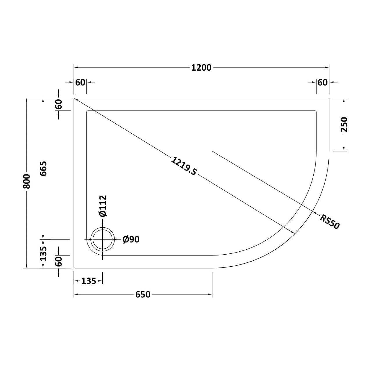 RH 1200 x 800mm Offset Quadrant Shower Enclosure Brushed Brass & Tray